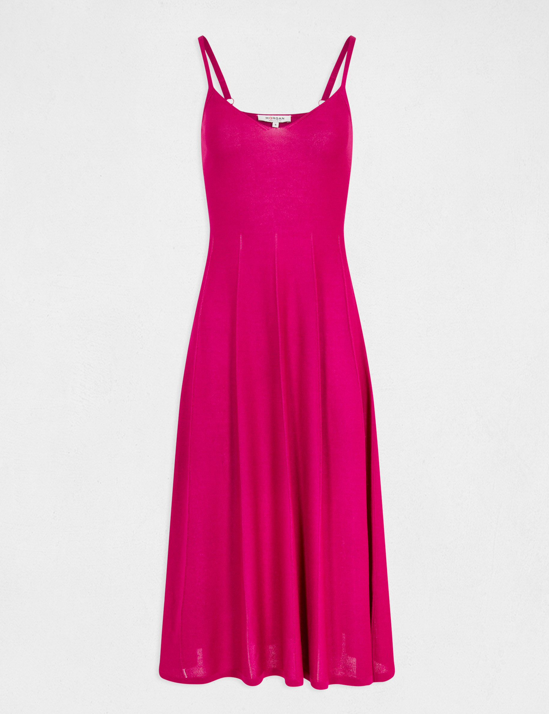 Robe pull midi évasée à bretelles fines rose fonce femme Robe pull midi évasée à bretelles fines rose fonce femme
