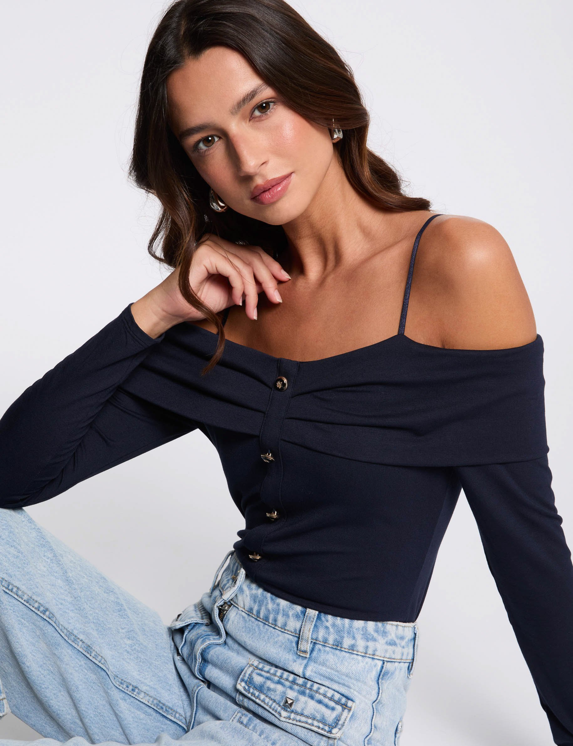 t shirt manches longues bleu marine femme T-shirt manches longues bleu marine femme