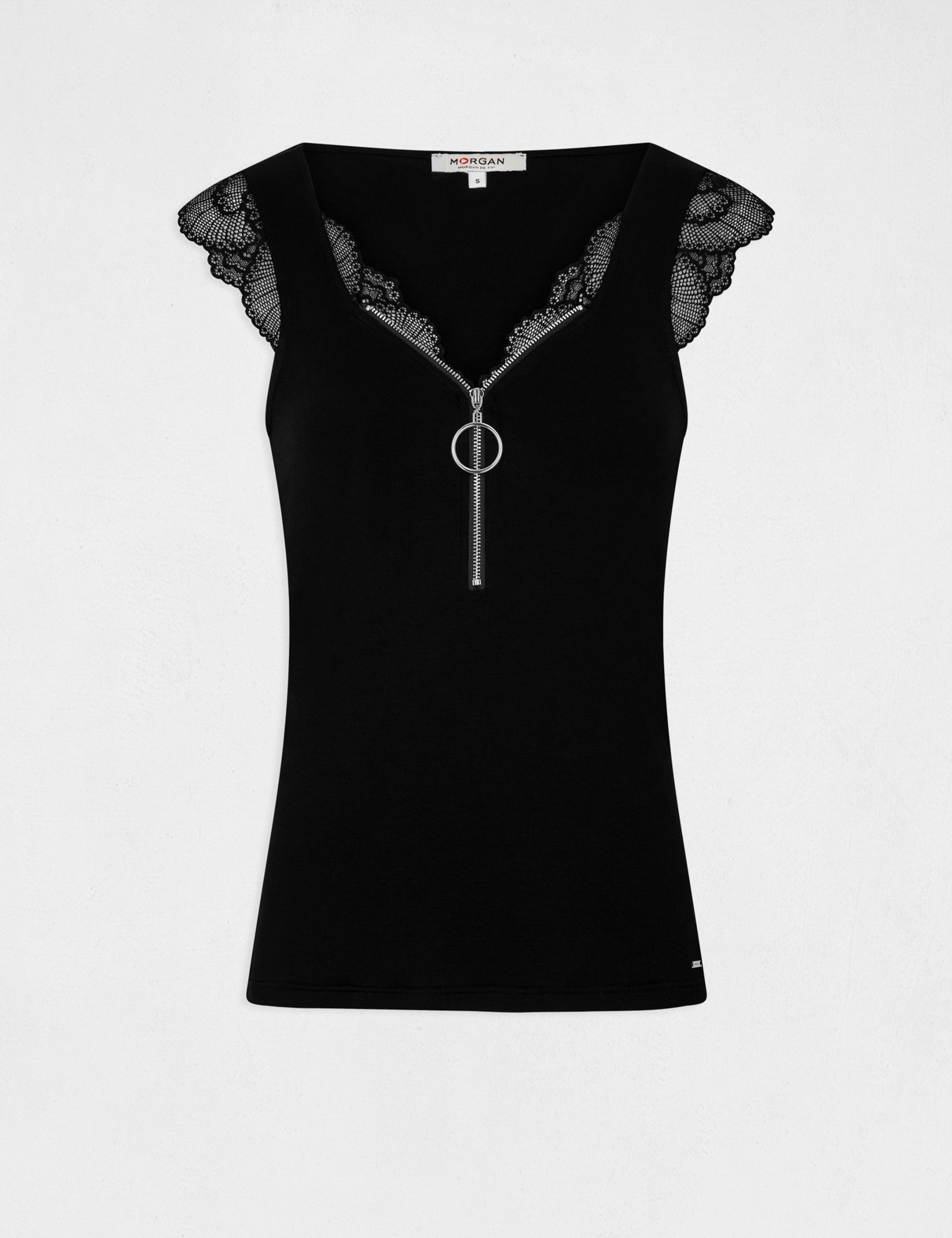 debardeur bretelles larges detail zippe noir femme Débardeur bretelles larges détail zippé noir femme