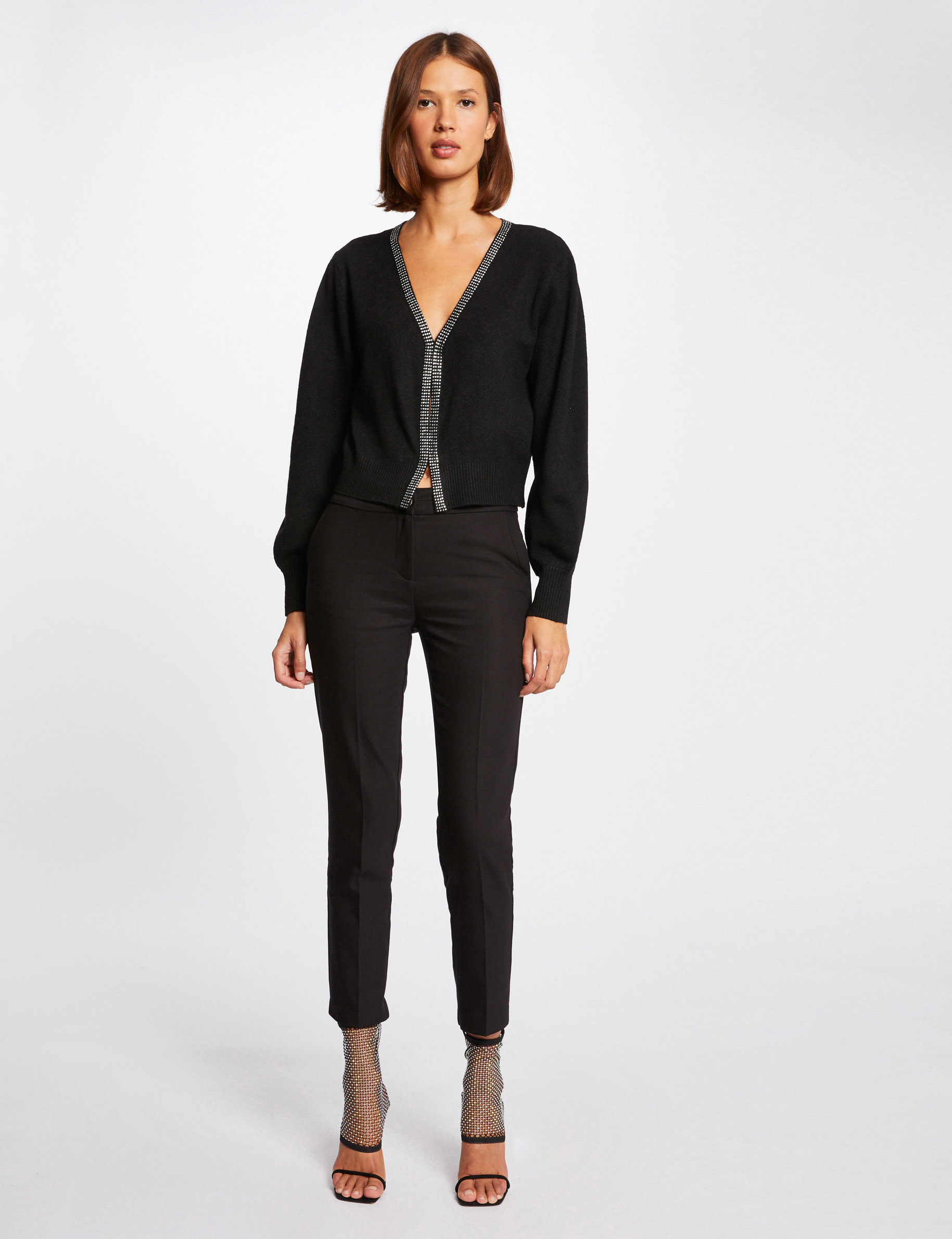 Gilet manches longues avec strass noir femme