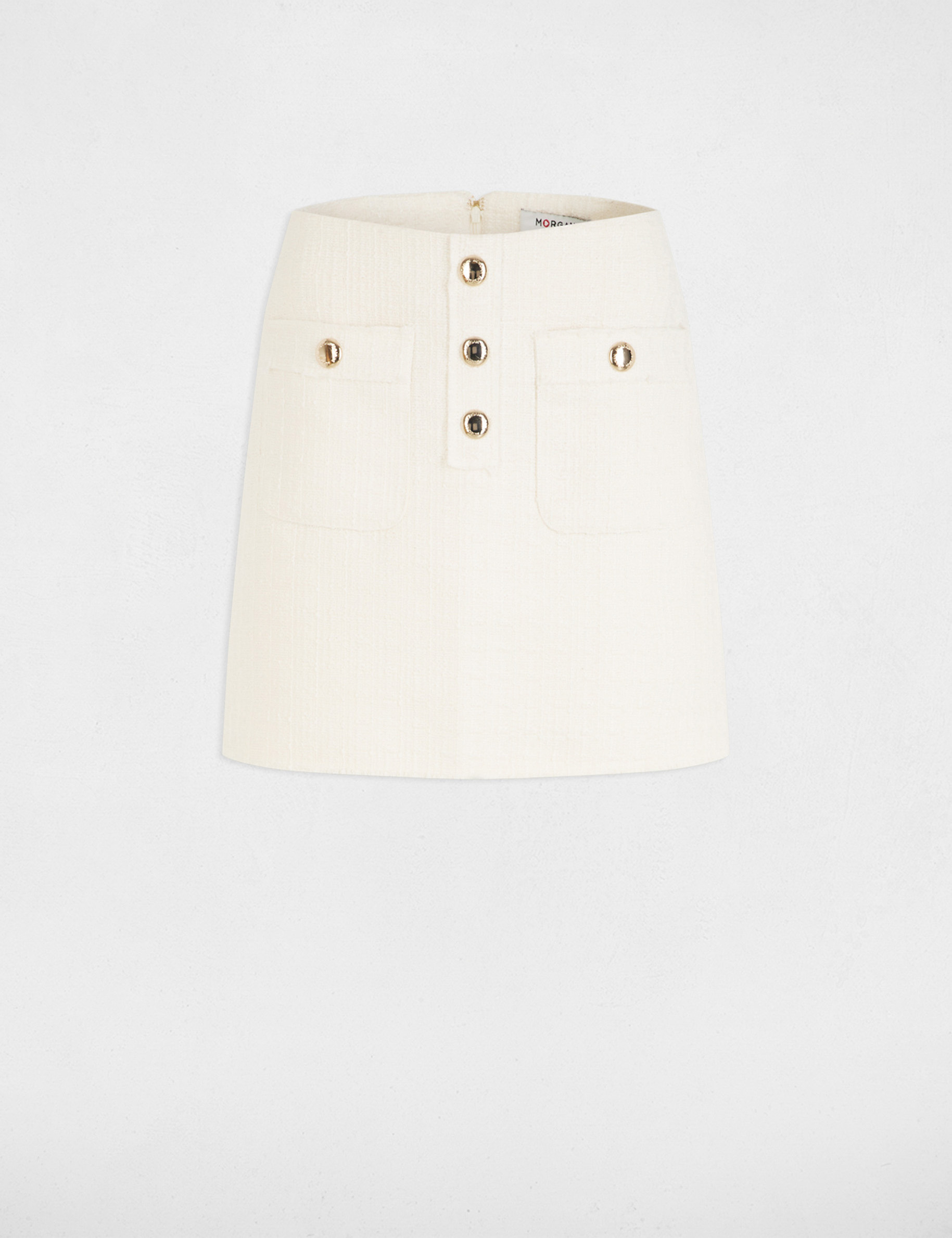 Jupe courte tweed ivoire femme