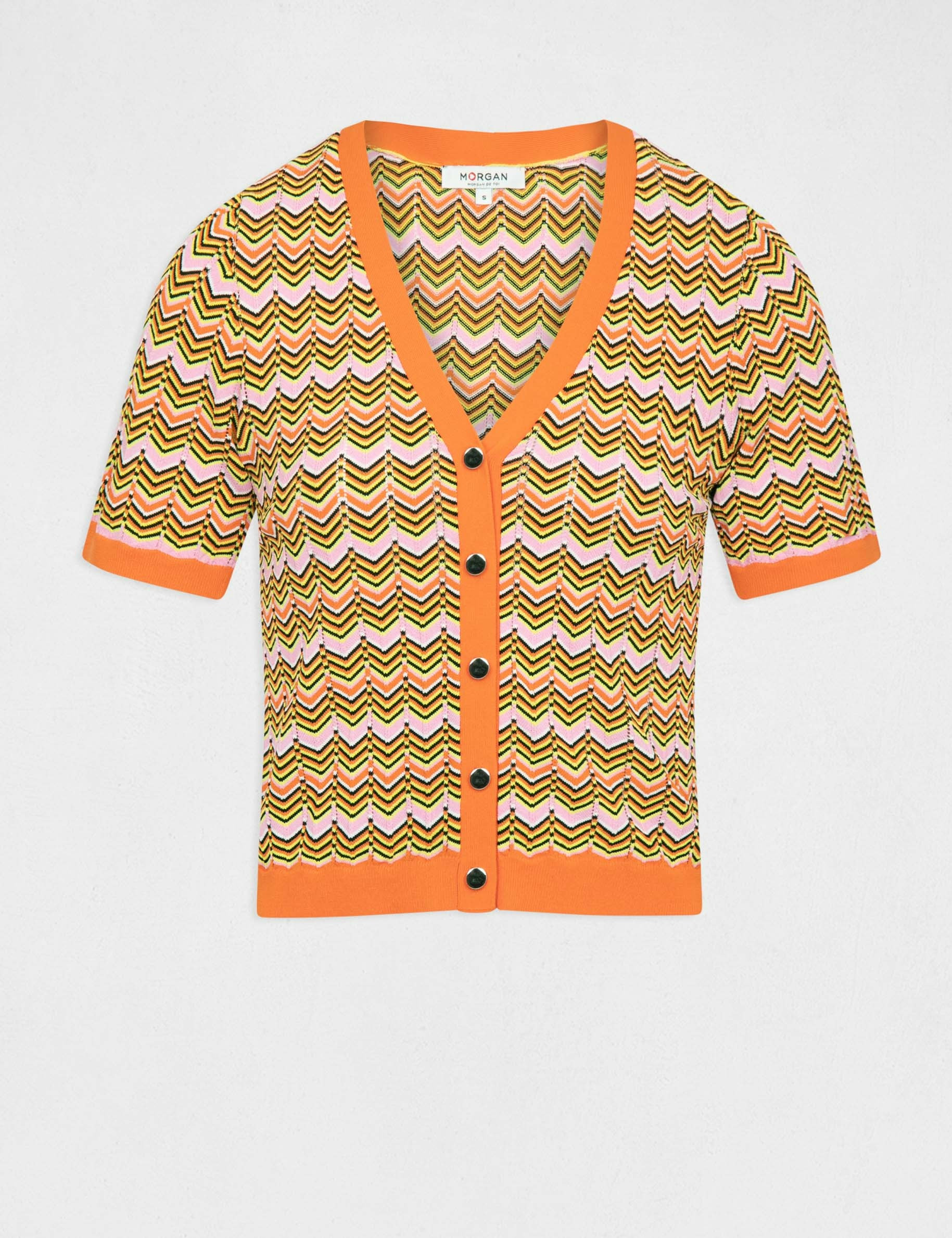 Pull manches courtes imprimé chevron orange femme Pull manches courtes imprimé chevron orange femme