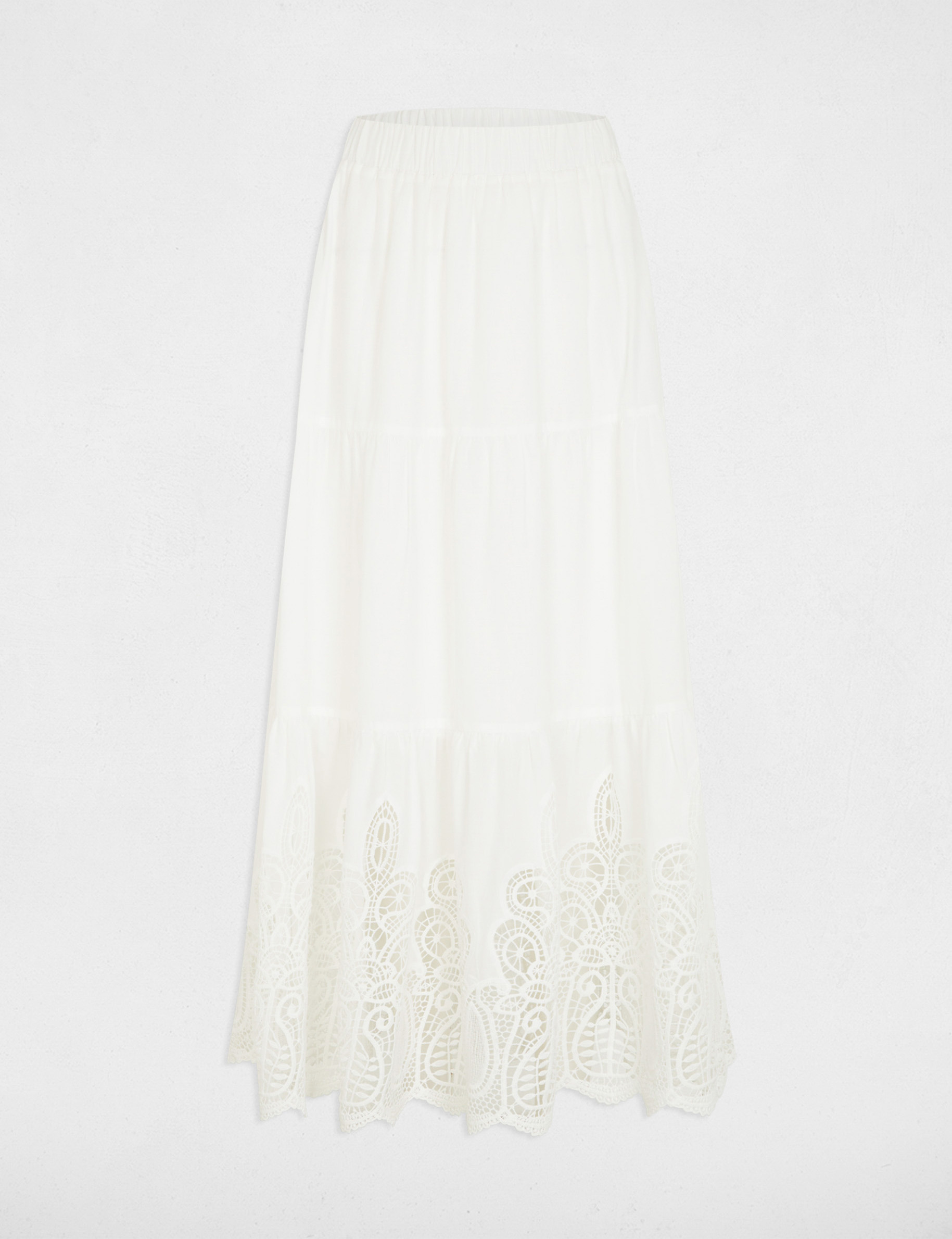 Jupe longue d&eacute;tail dentelle blanc femme