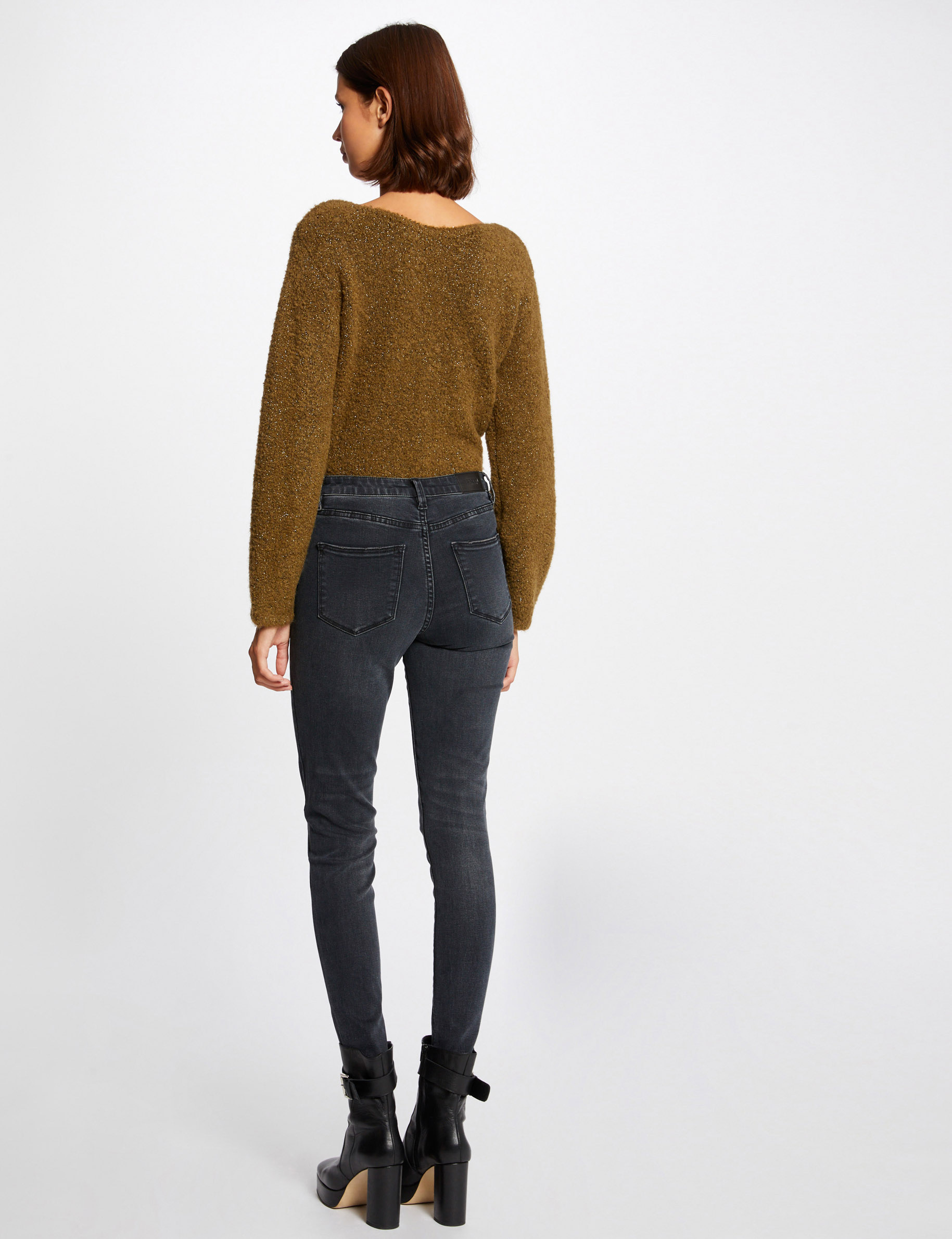 Pull manches longues avec col en V vert moyen femme