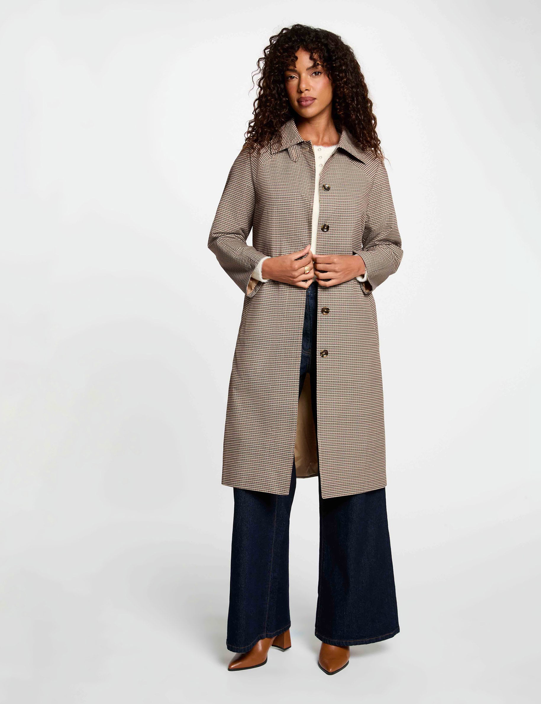 Trench ceintur&eacute; manches longues multicolore femme
