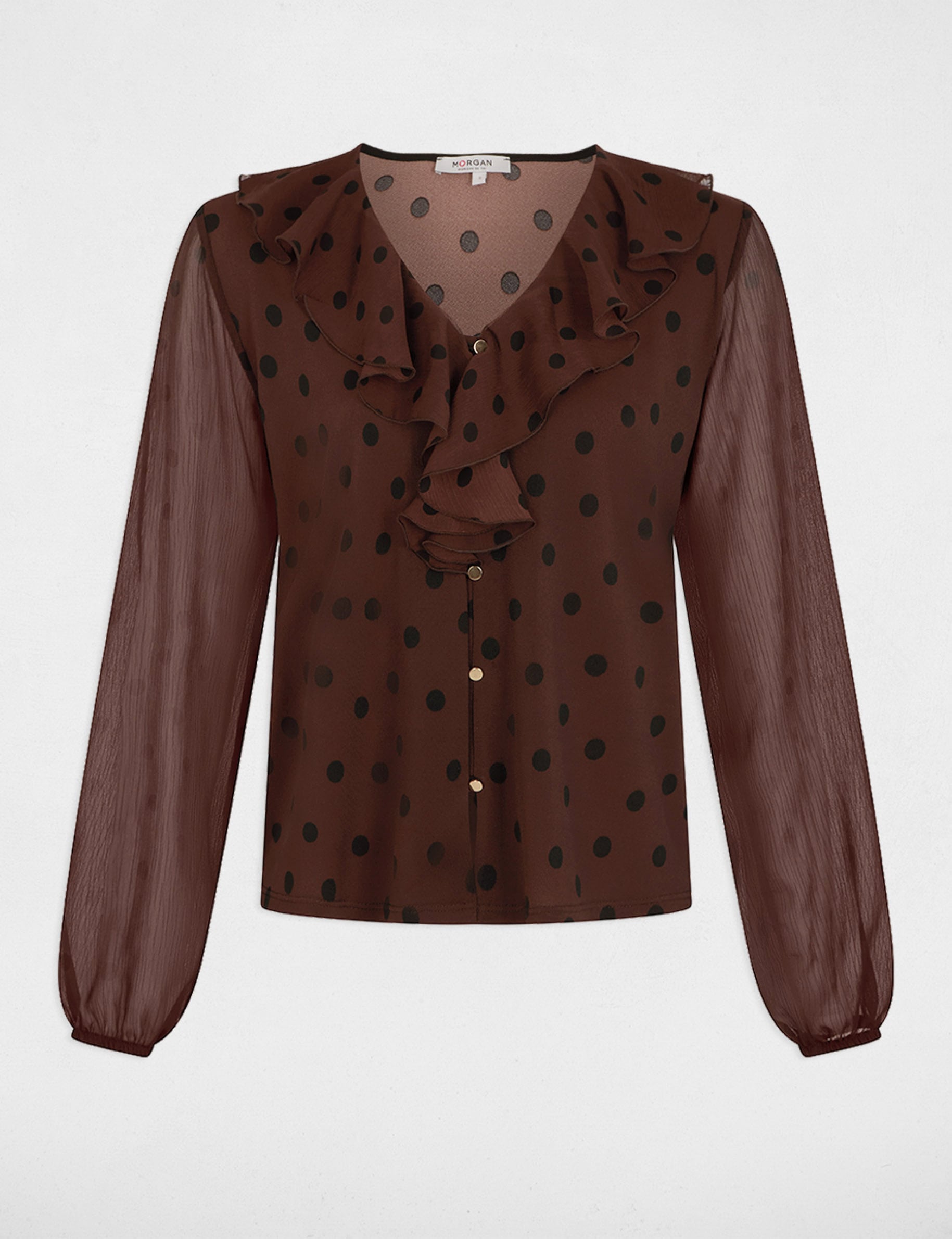 Chemise col v voile marron fonc&eacute; femme