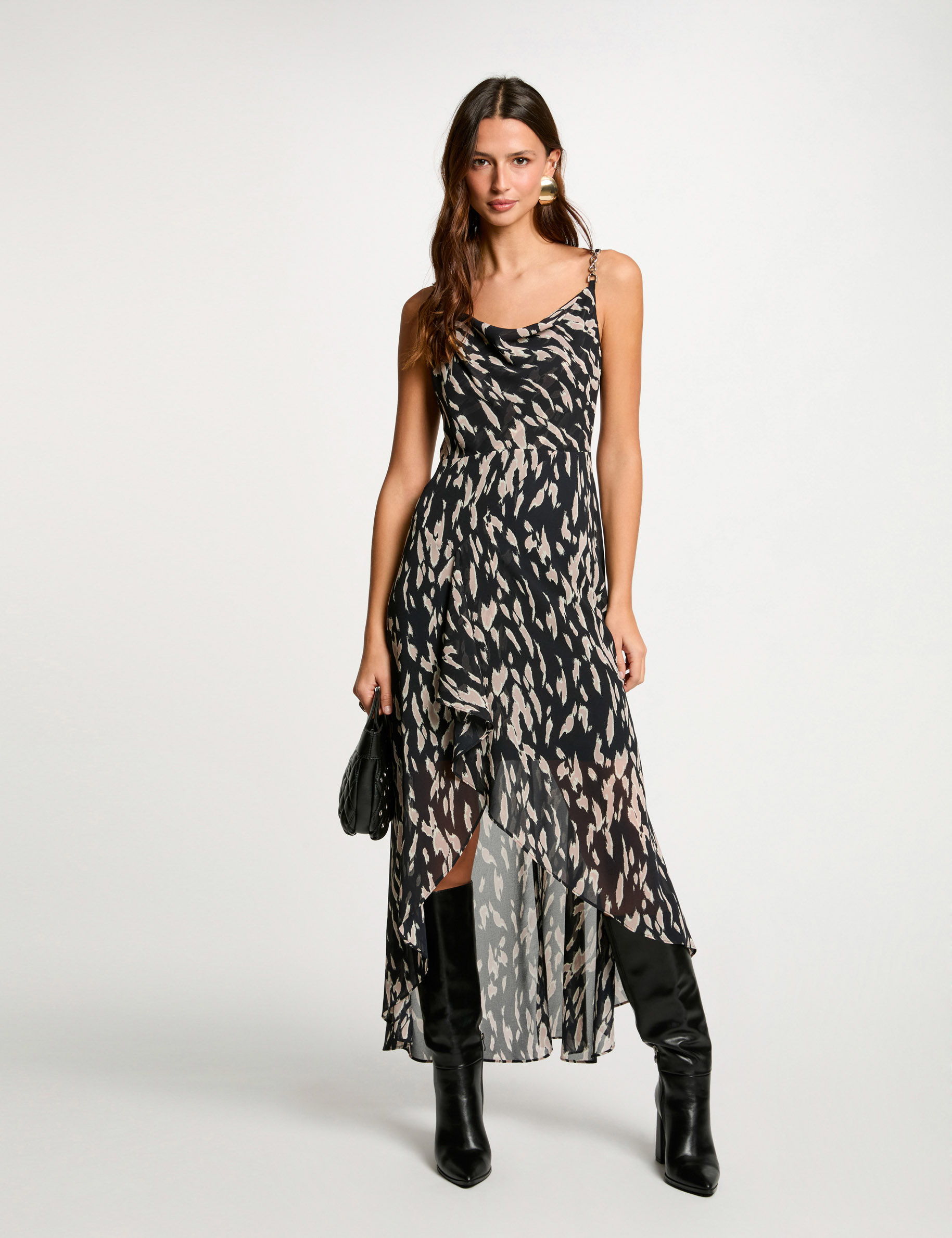 robe longue fluide imprimee noir femme Robe longue fluide imprimée noir femme