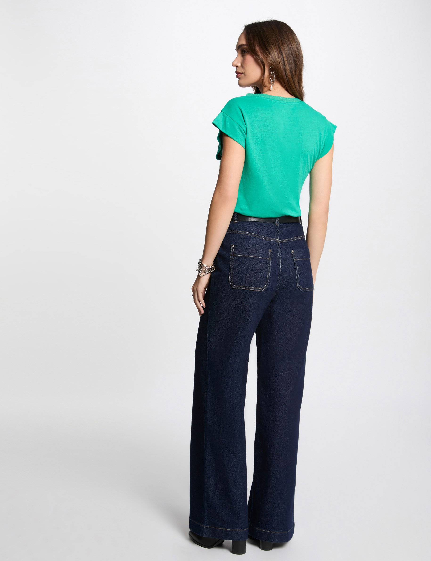 t shirt manches courtes a col en v vert emeraude femme T-shirt manches courtes à col en V vert émeraude femme