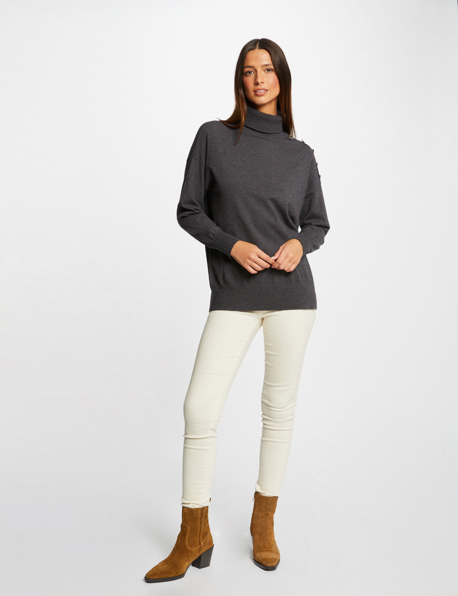 pull manches longues avec col roule gris anthracite femme Pull manches longues avec col roulé gris anthracite femme
