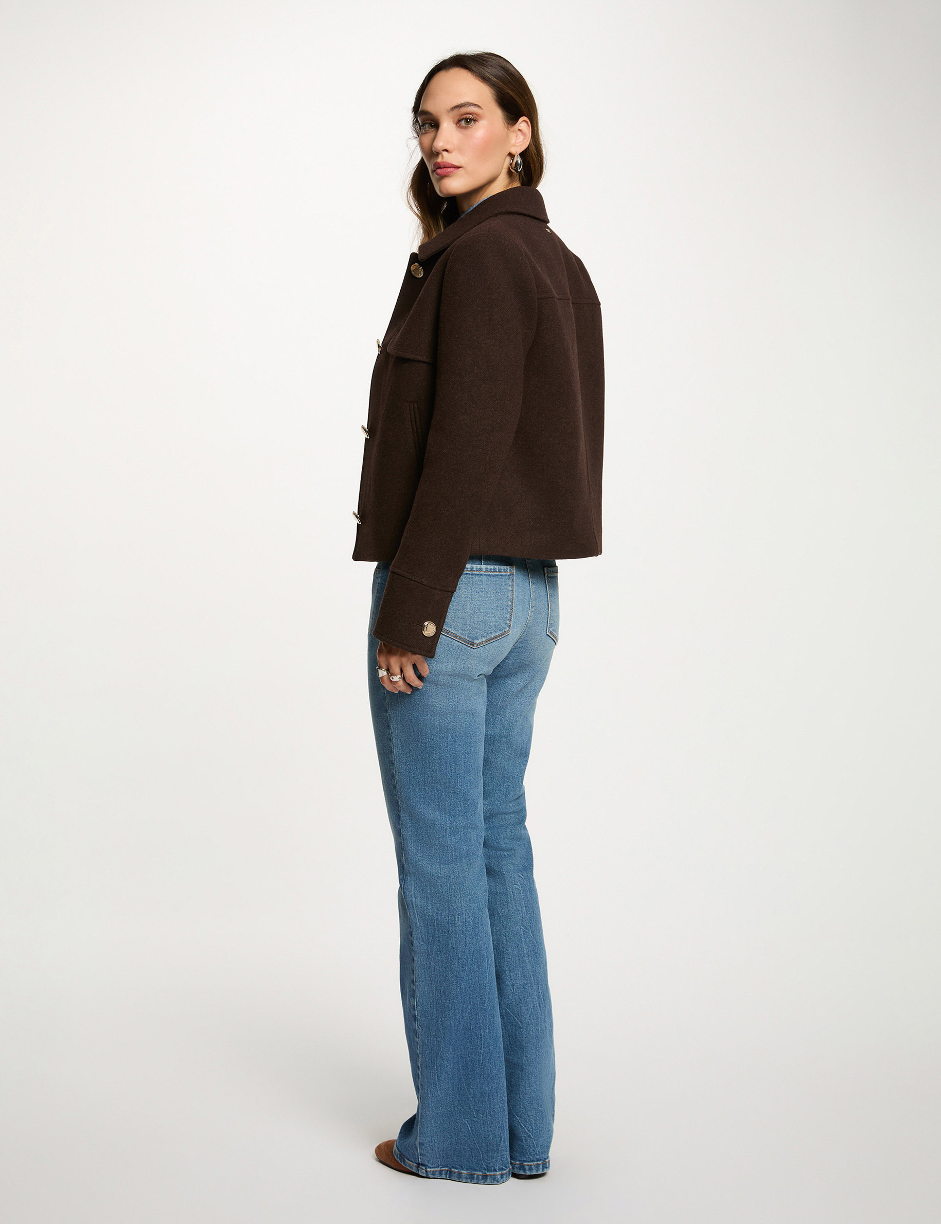 Manteau court boutonné marron foncé femme Morgan