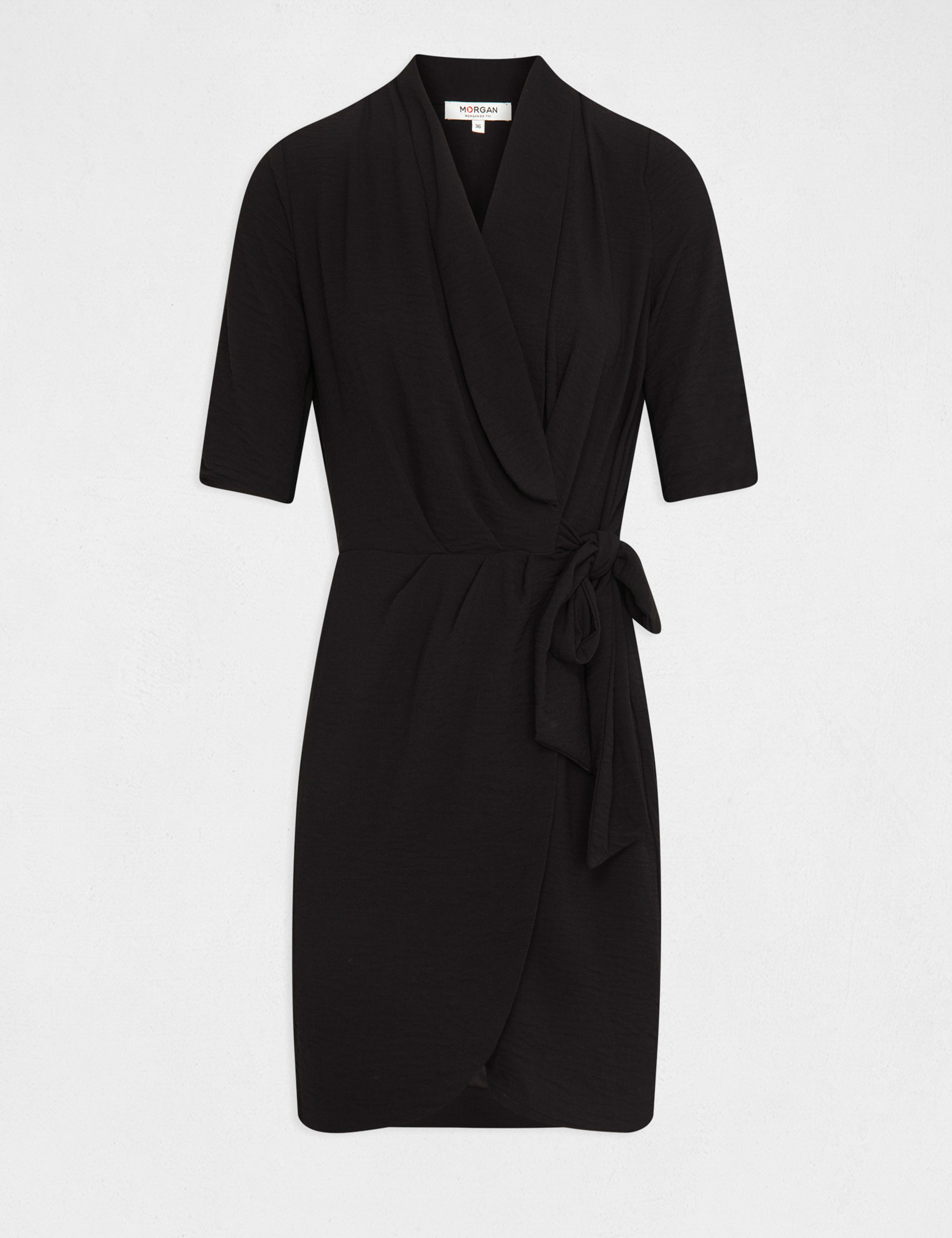 Robe portefeuille manches 3/4 noir femme