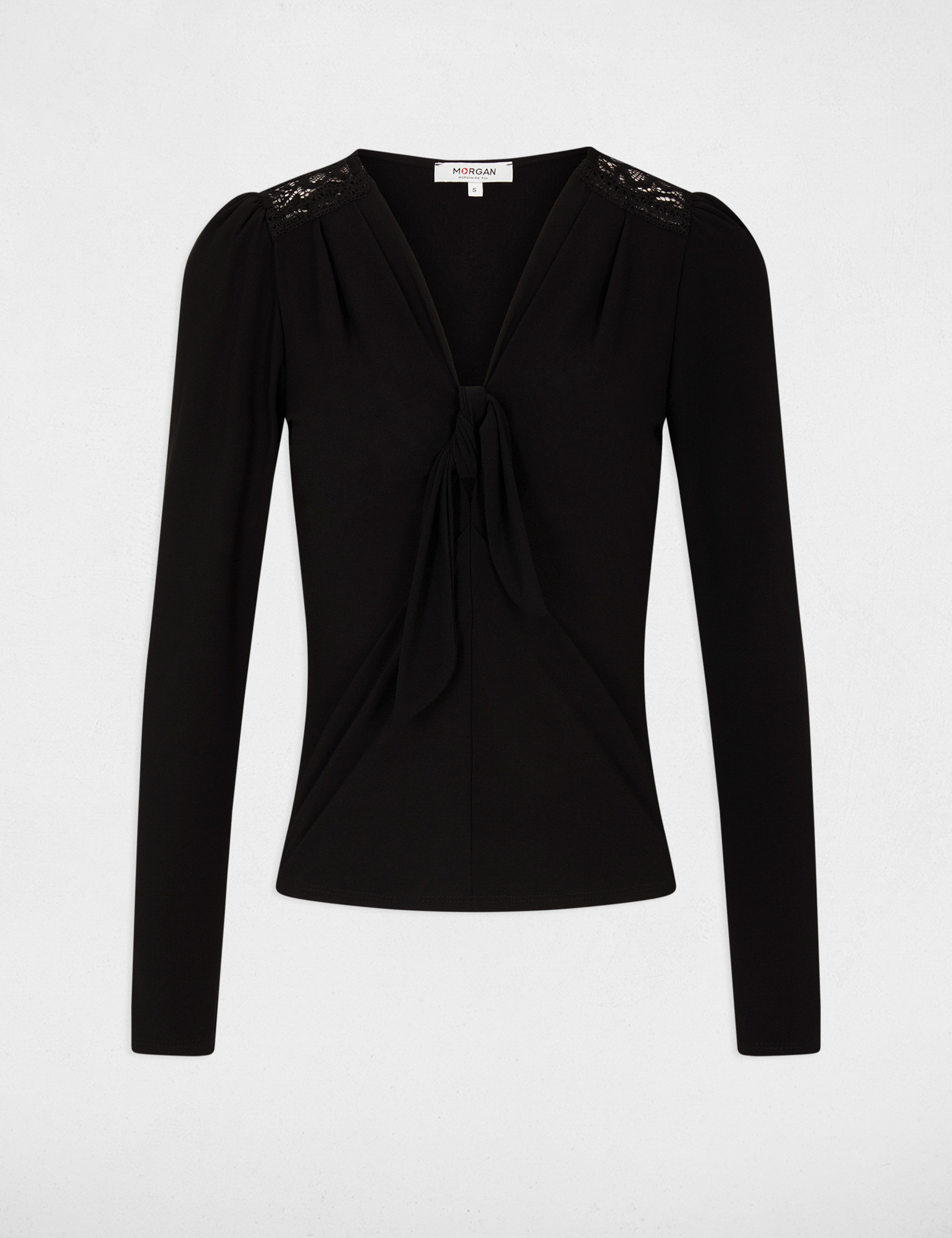 T-shirt manches longues avec noeud noir femme