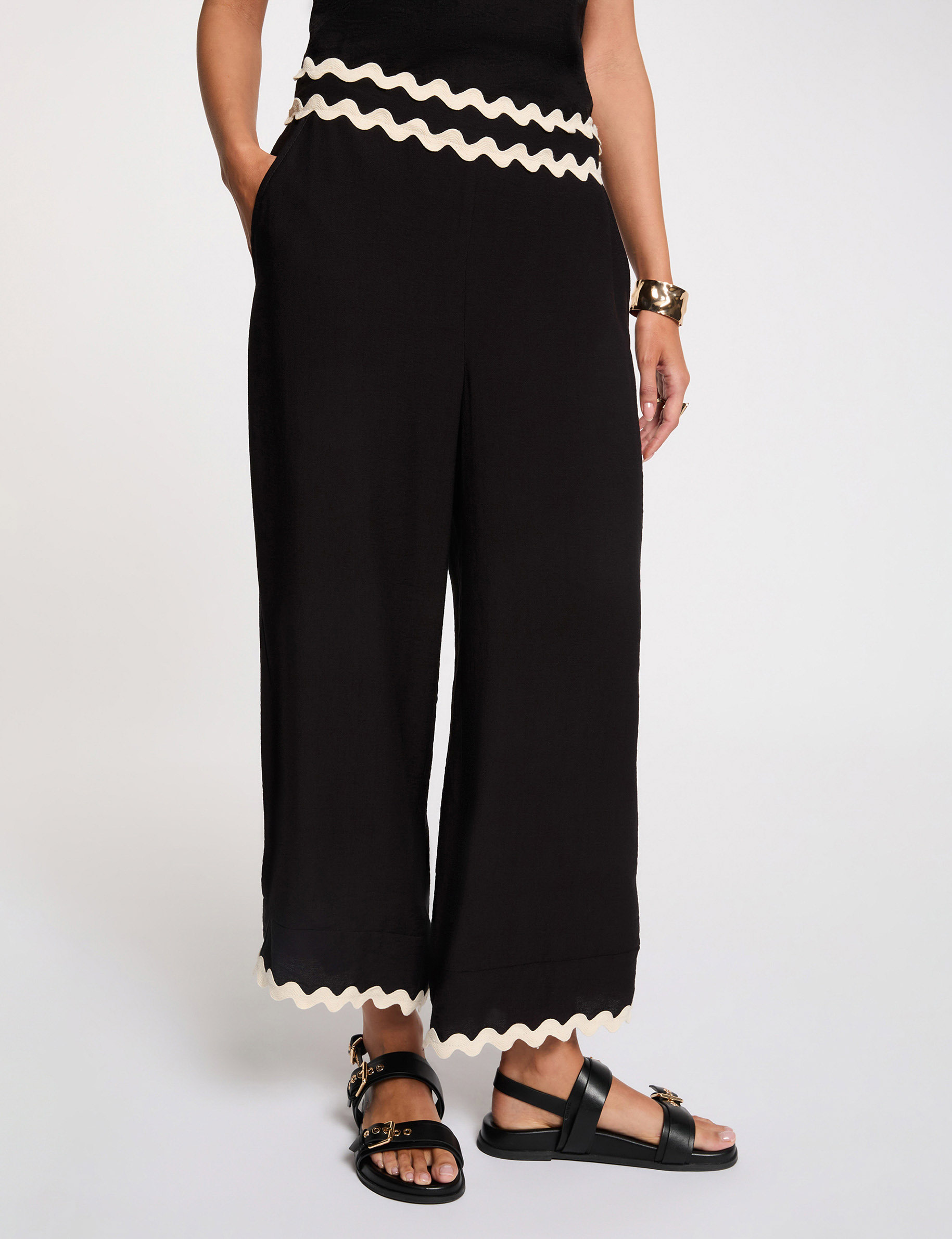 Pantalon large 7/8 noir femme