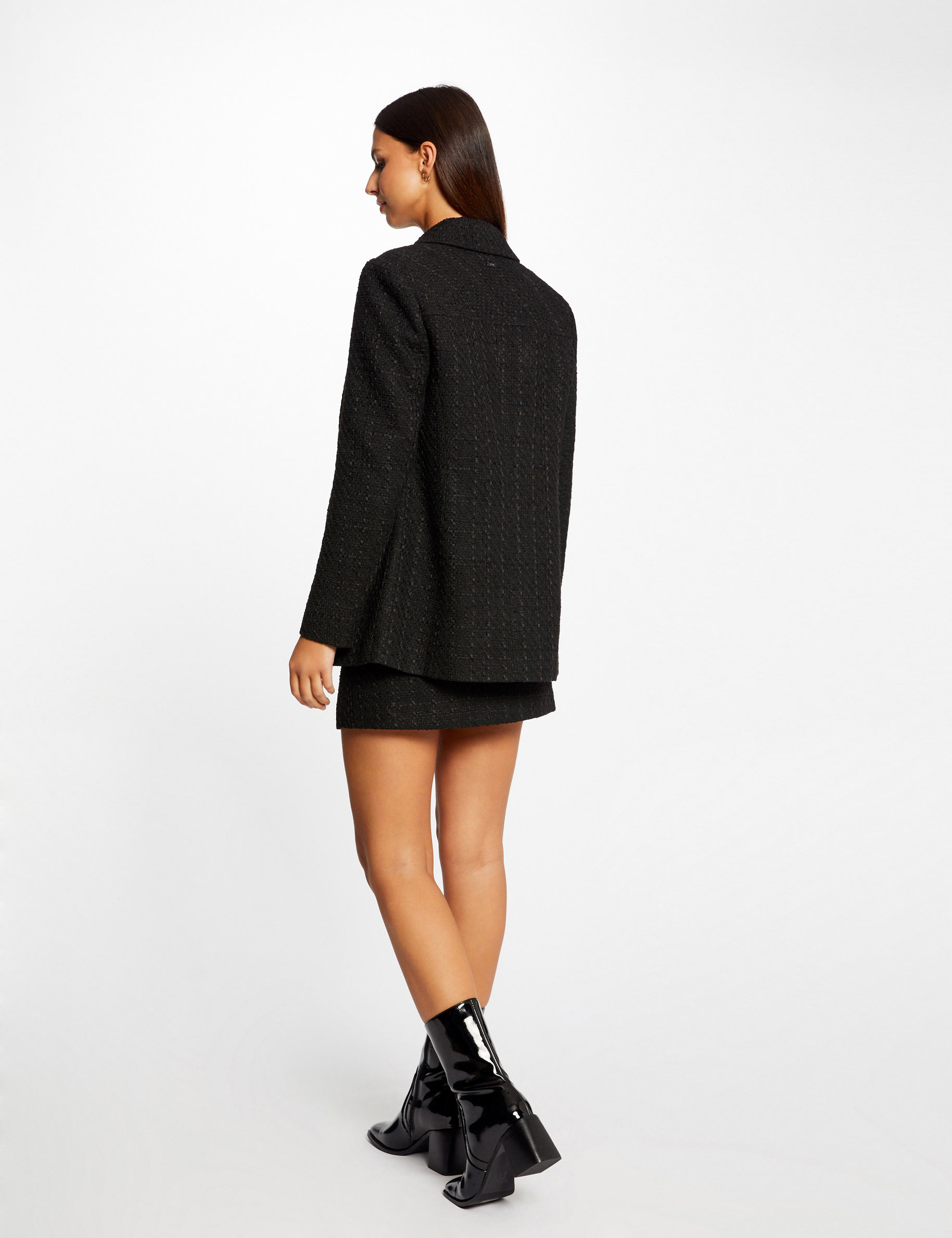 veste longue droite details vinyle noir femme Veste longue droite détails vinyle noir femme