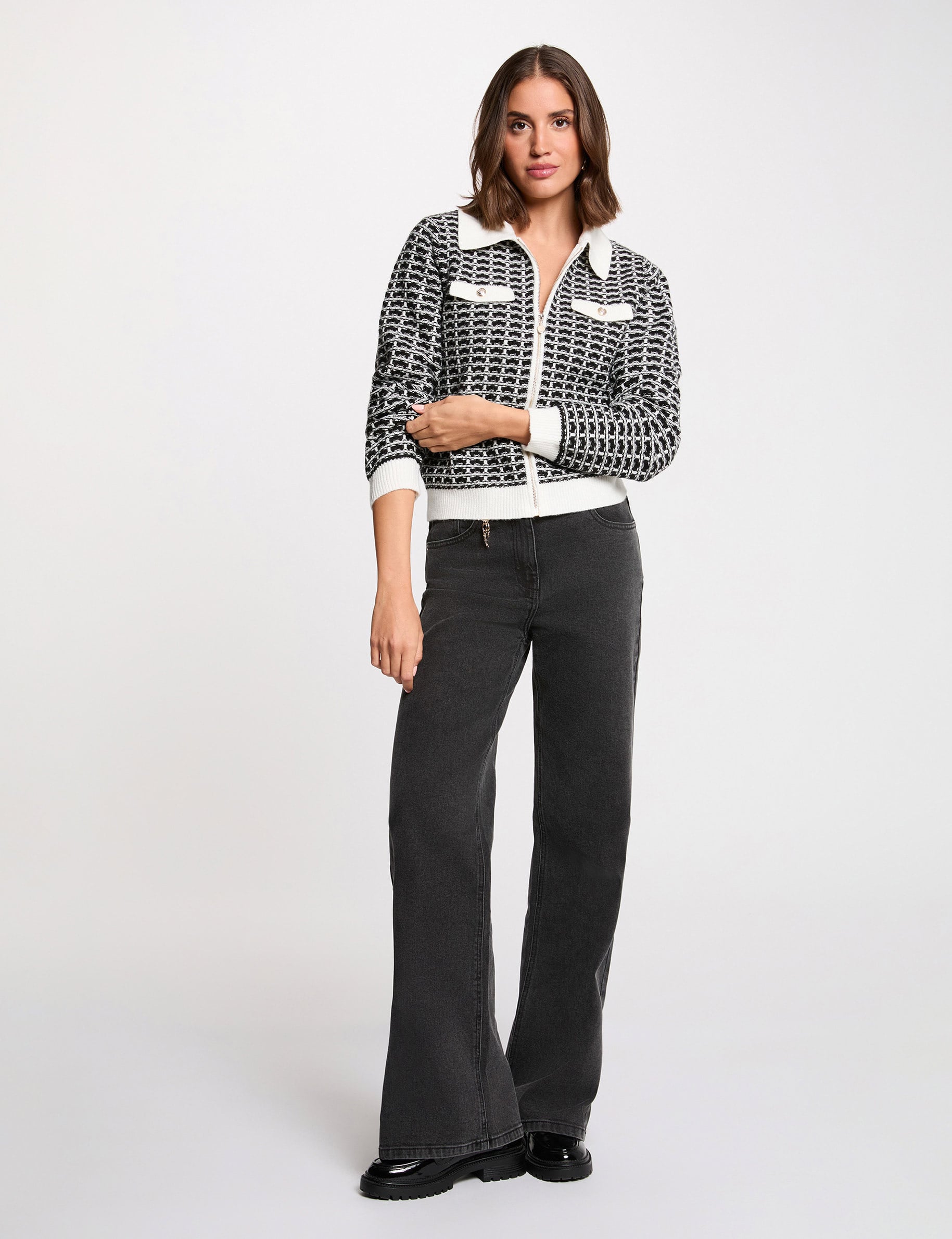 Veste jacquard chevron noir femme