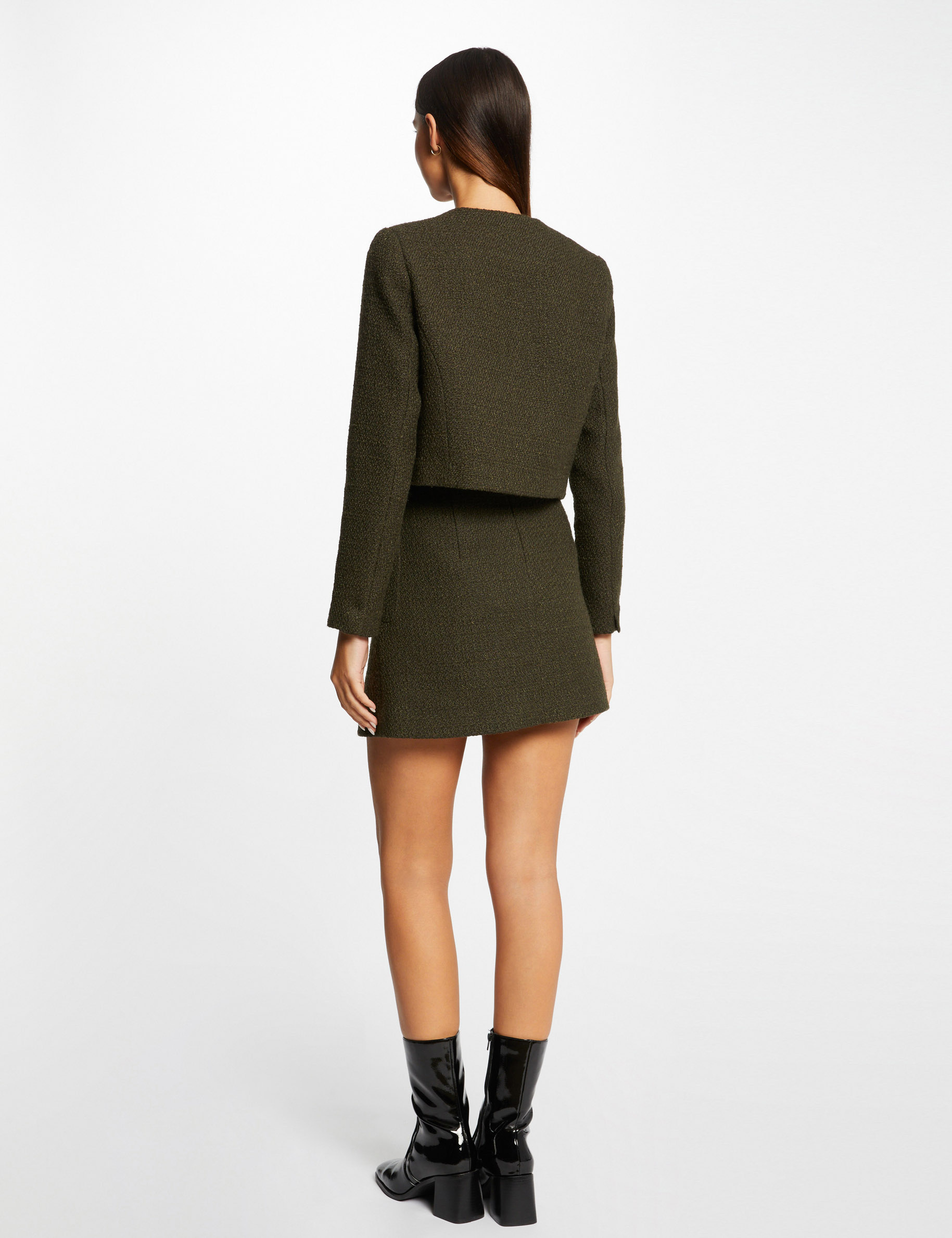 veste droite boutonnee avec col rond vert fonce femme Veste droite boutonnée avec col rond vert fonce femme