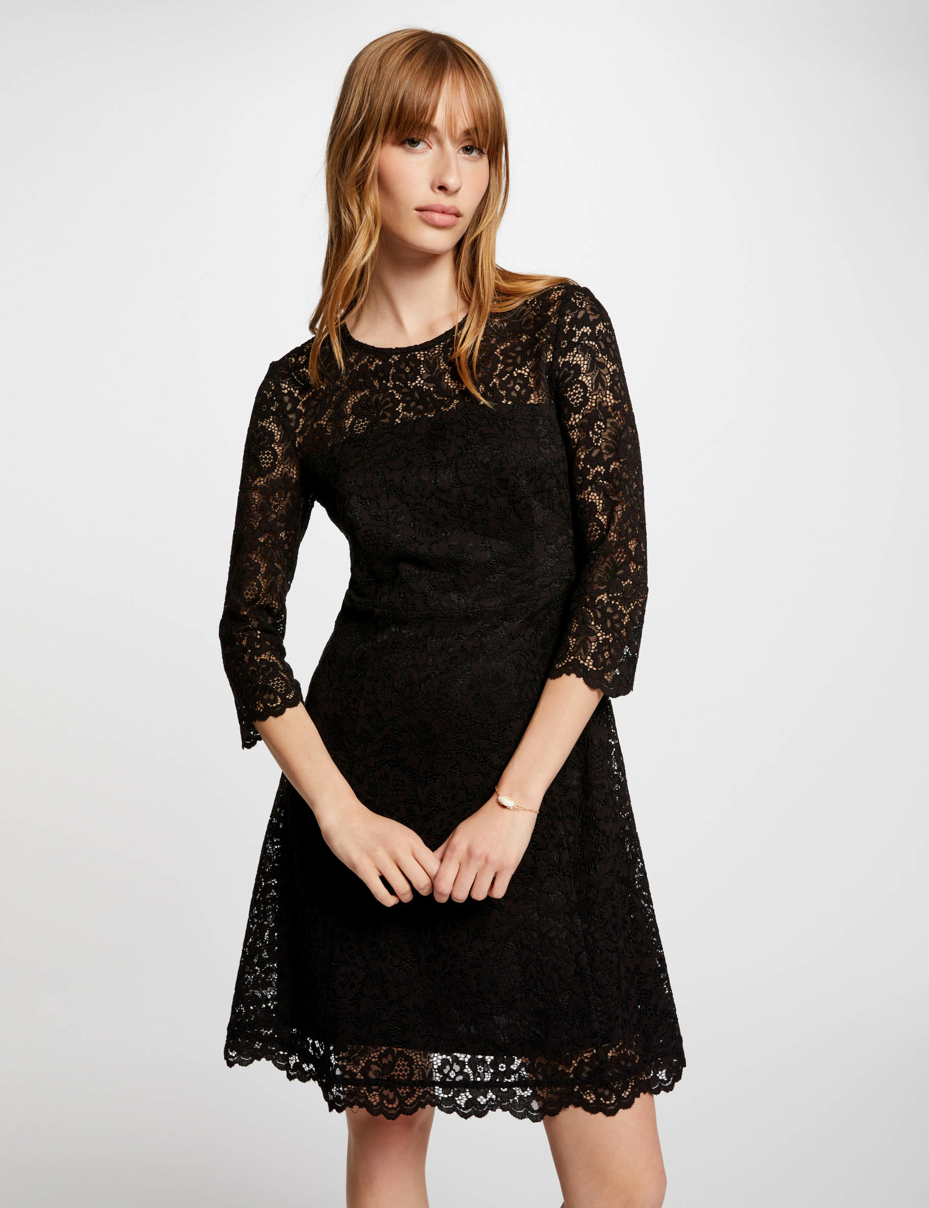 Robe courte patineuse dentelle noir femme Morgan