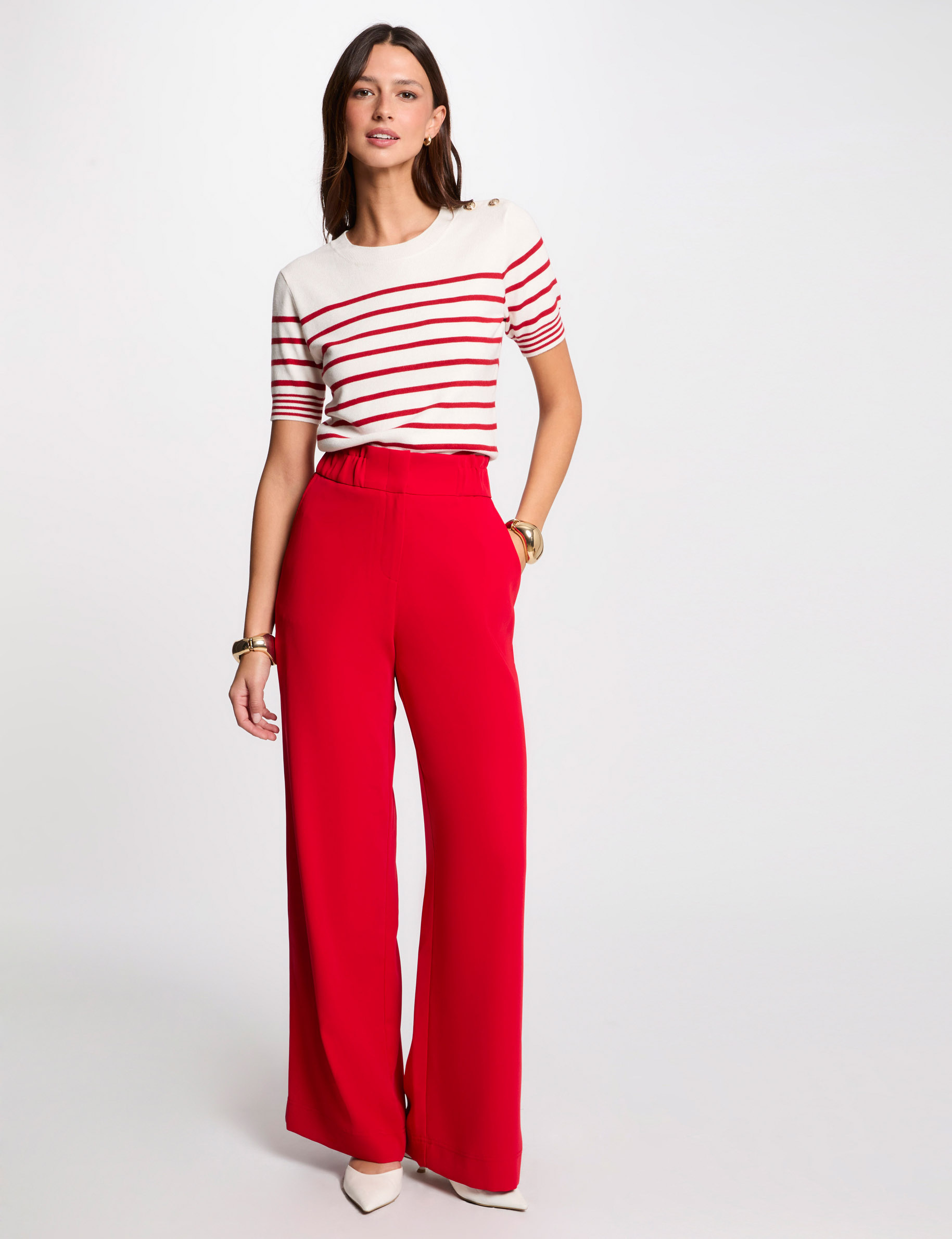 Pantalon large à fronces rouge femme