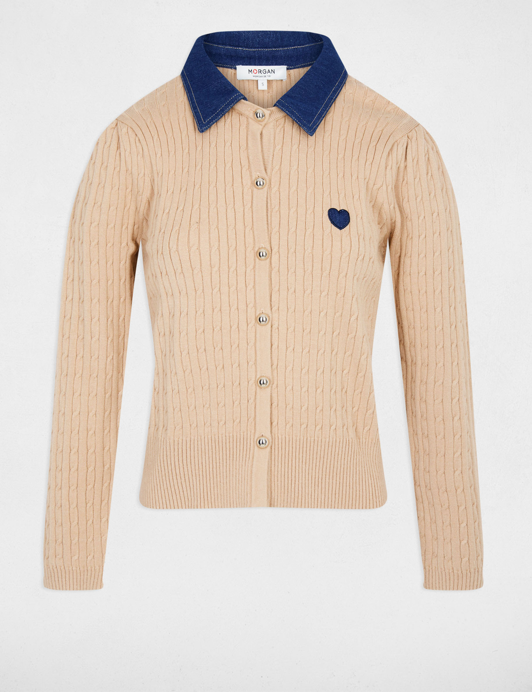 Pull col revers boutons camel femme