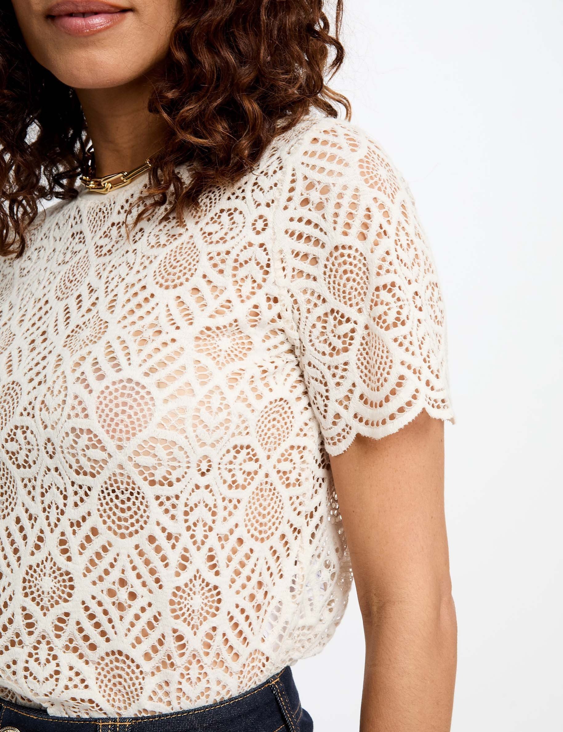 t shirt manches courtes ivoire femme T-shirt manches courtes ivoire femme