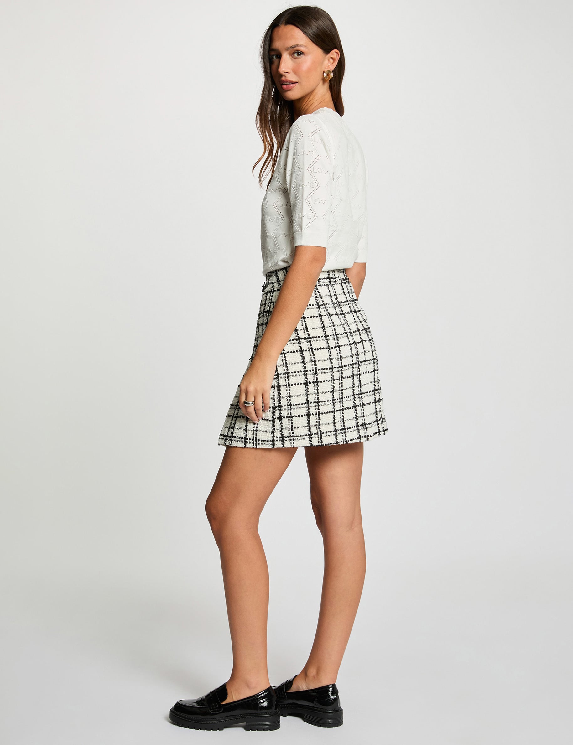 Pull ajour&eacute; manches 3/4 blanc femme