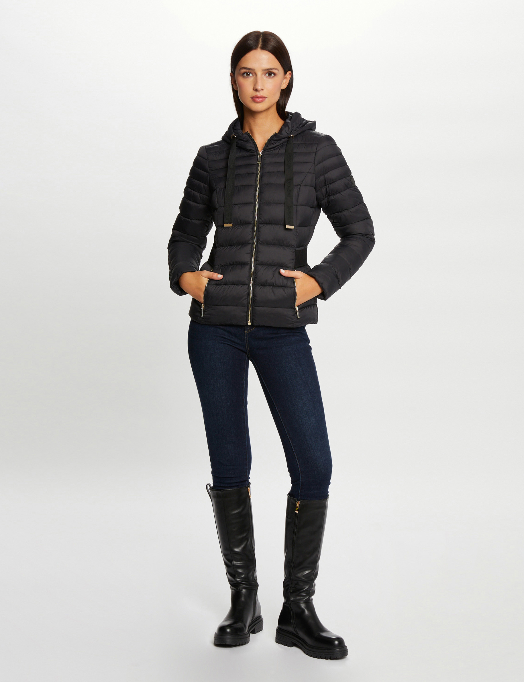 Doudoune cintrée zippée à capuche noir femme