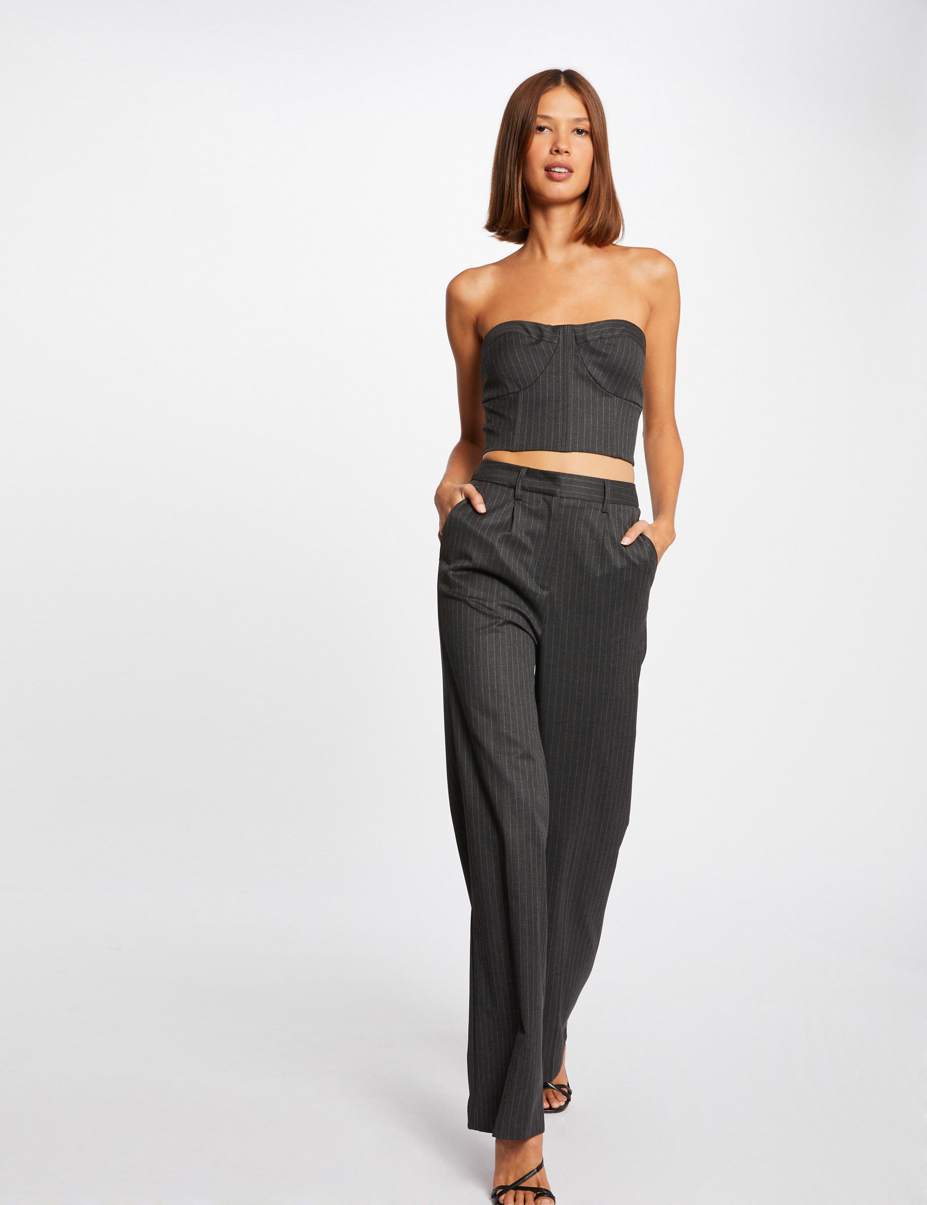 Bustier sans manches à rayures gris anthracite femme Bustier sans manches à rayures gris anthracite femme