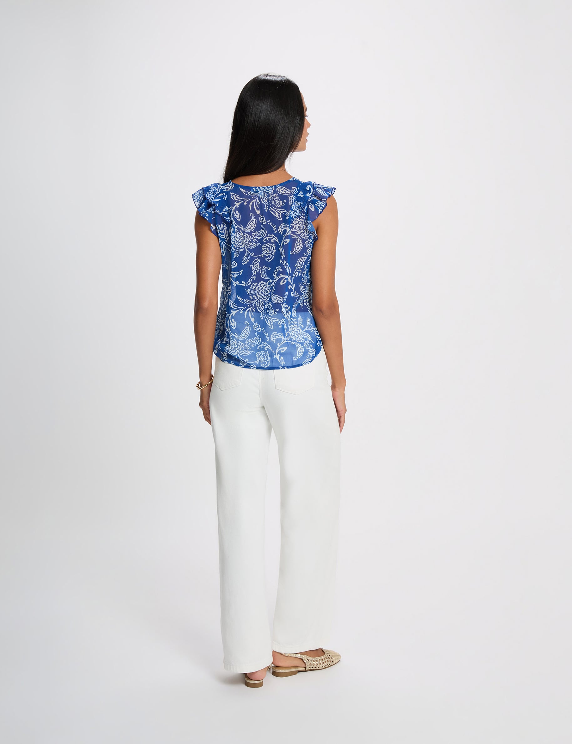 Blouse voile sans manches multicolore femme