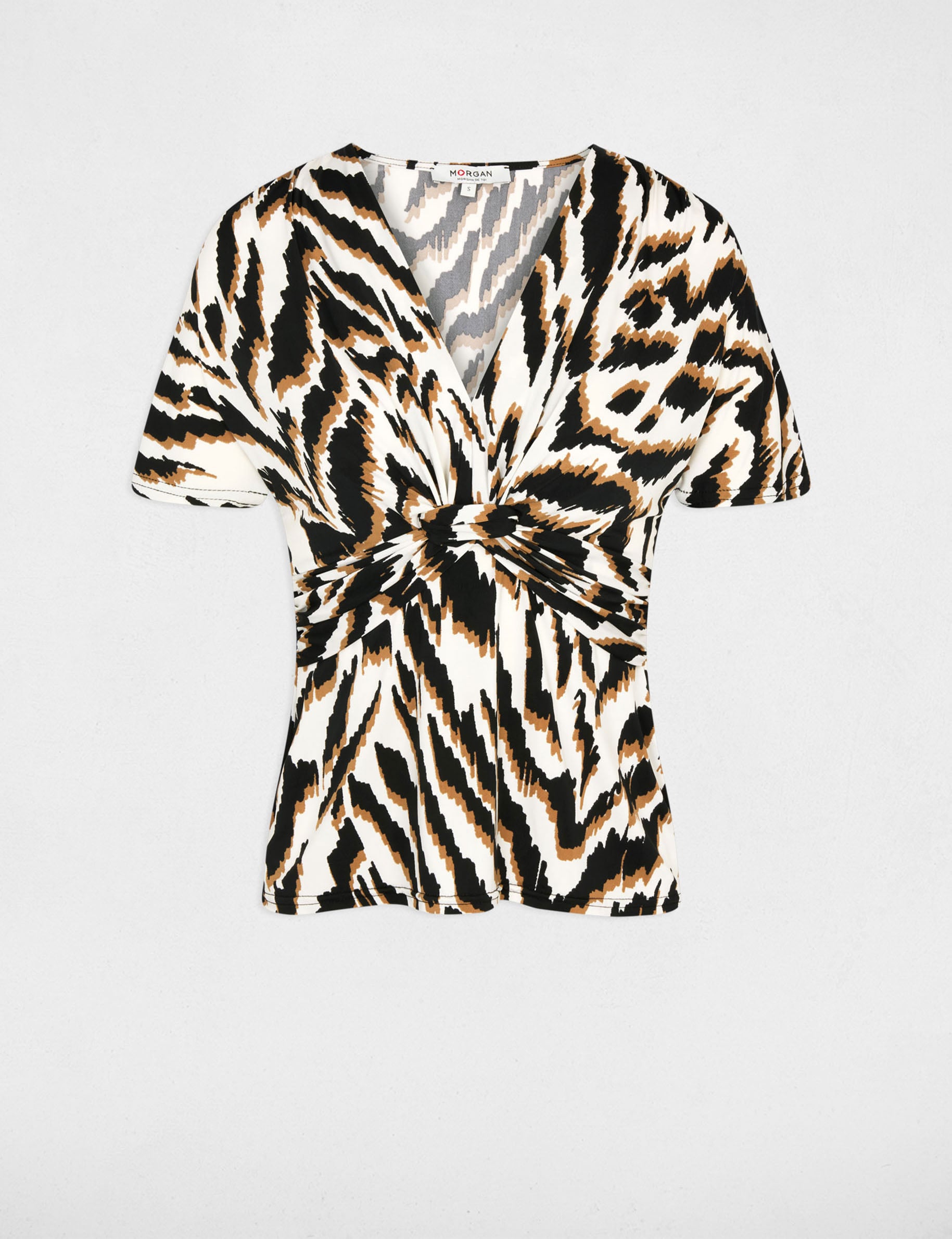 T-shirt cintr&eacute; col v multicolore femme