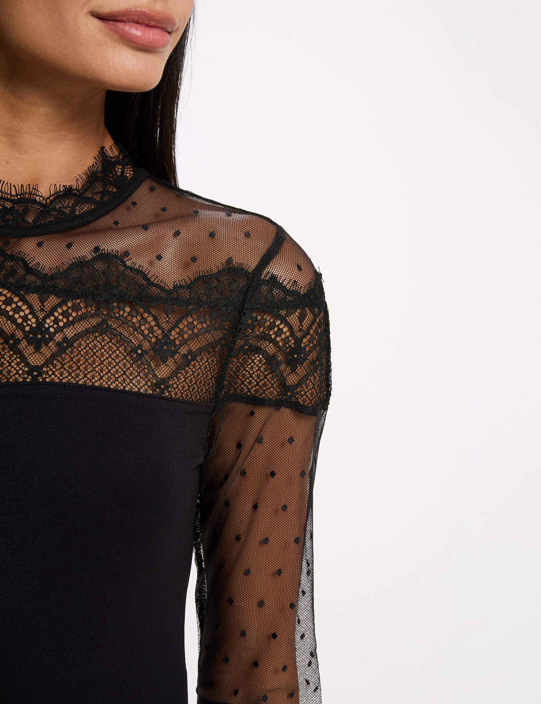 Body dentelle manches longues noir femme