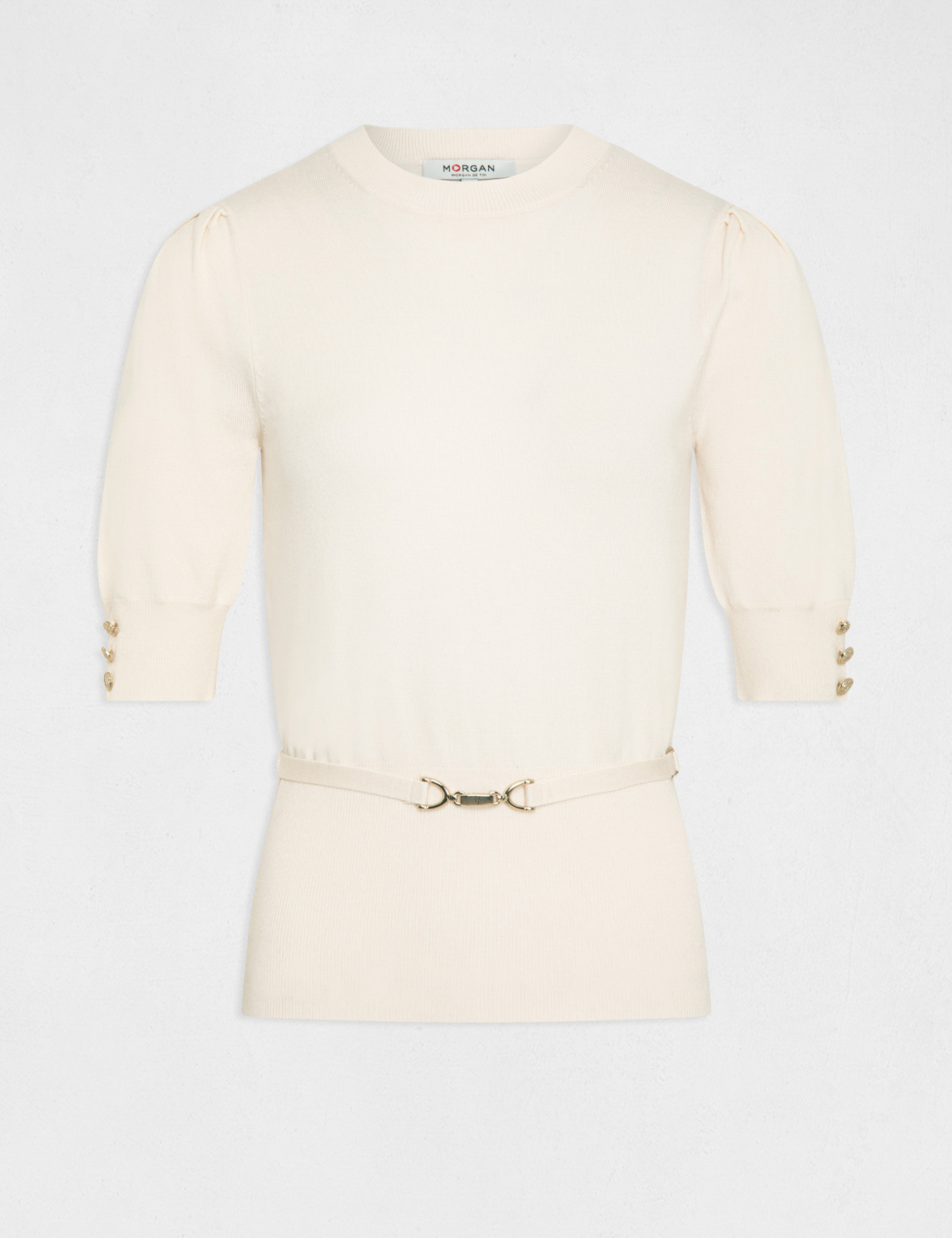 pull manches courtes ornement metallique ivoire femme Pull manches courtes ornement métallique ivoire femme