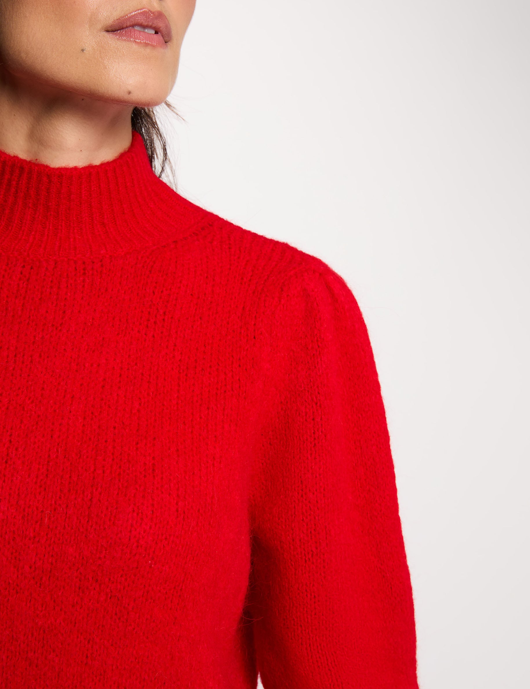 Pull col montant rouge femme