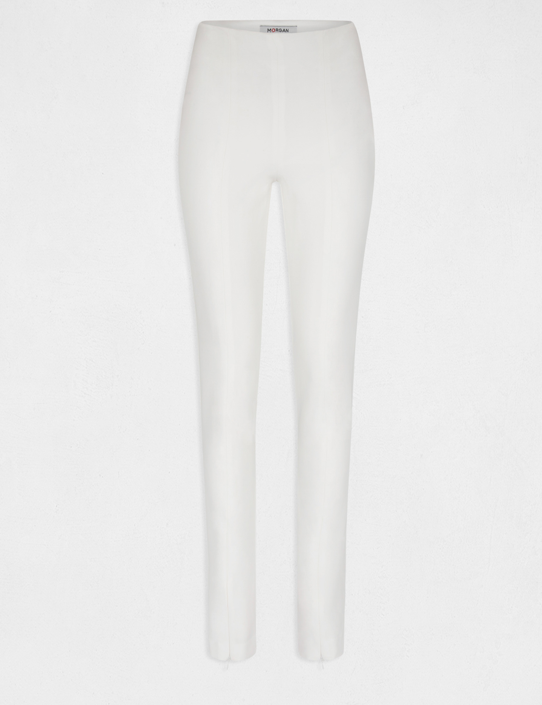 Pantalon city ajusté à détails zippés ecru femme Pantalon city ajusté à détails zippés ecru femme