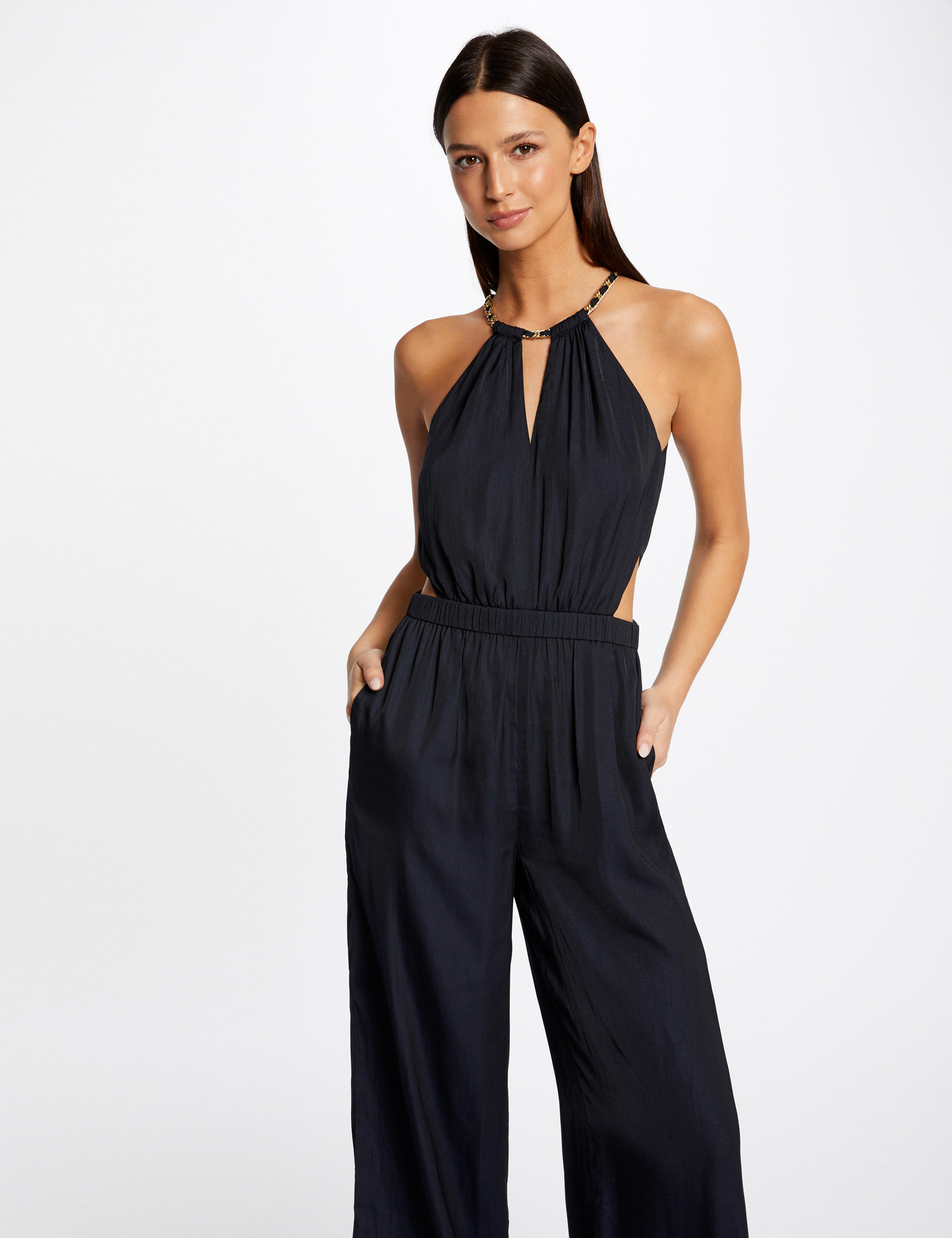 Combinaison jambes larges fluides marine femme