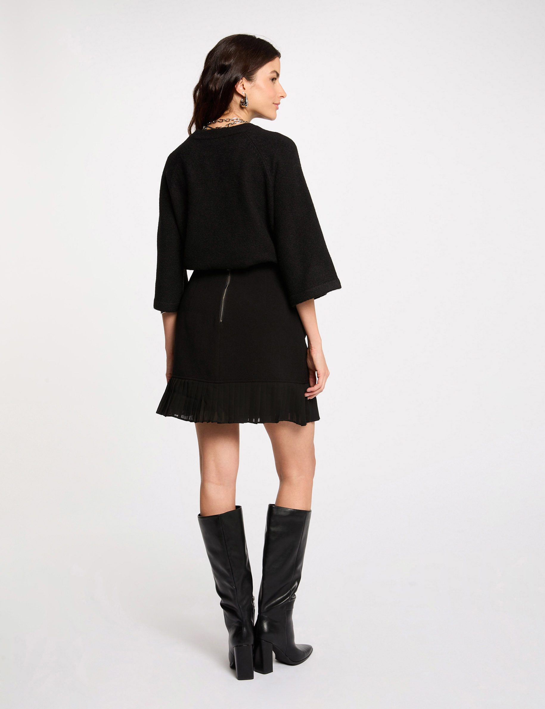 Jupe courte pliss&eacute;e noir femme