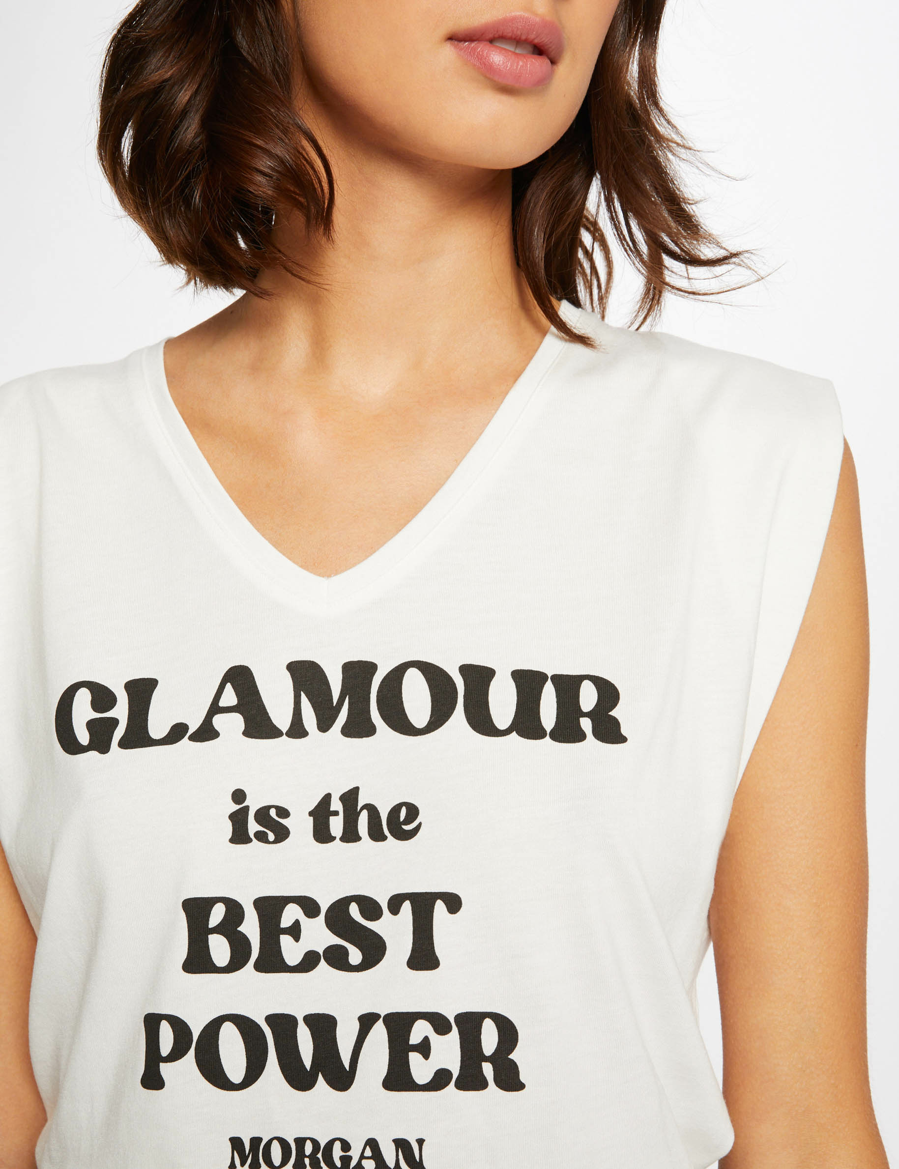 T-shirt manches courtes à inscription ecru femme