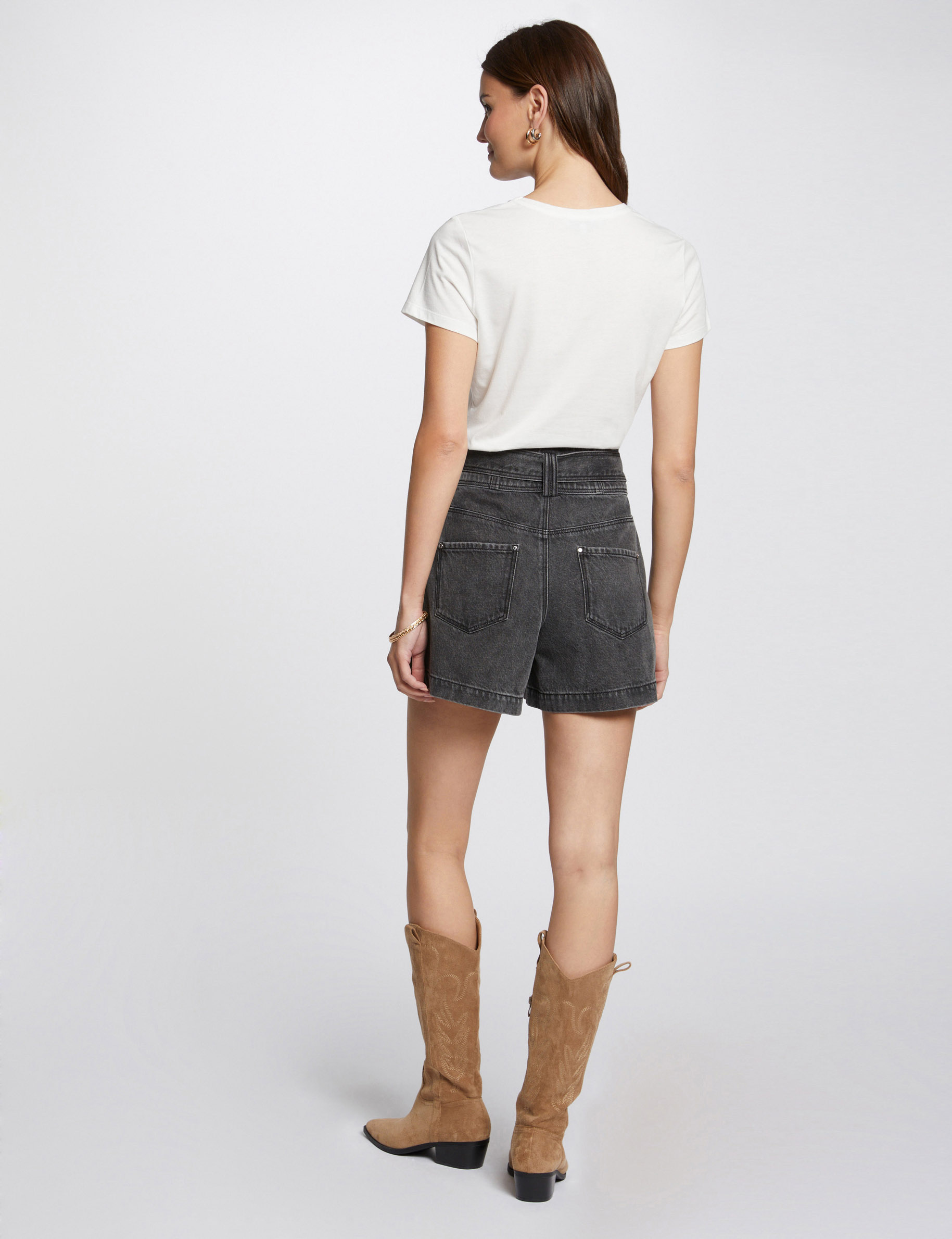 short en jean taille haute gris moyen femme Short en jean taille haute gris moyen femme