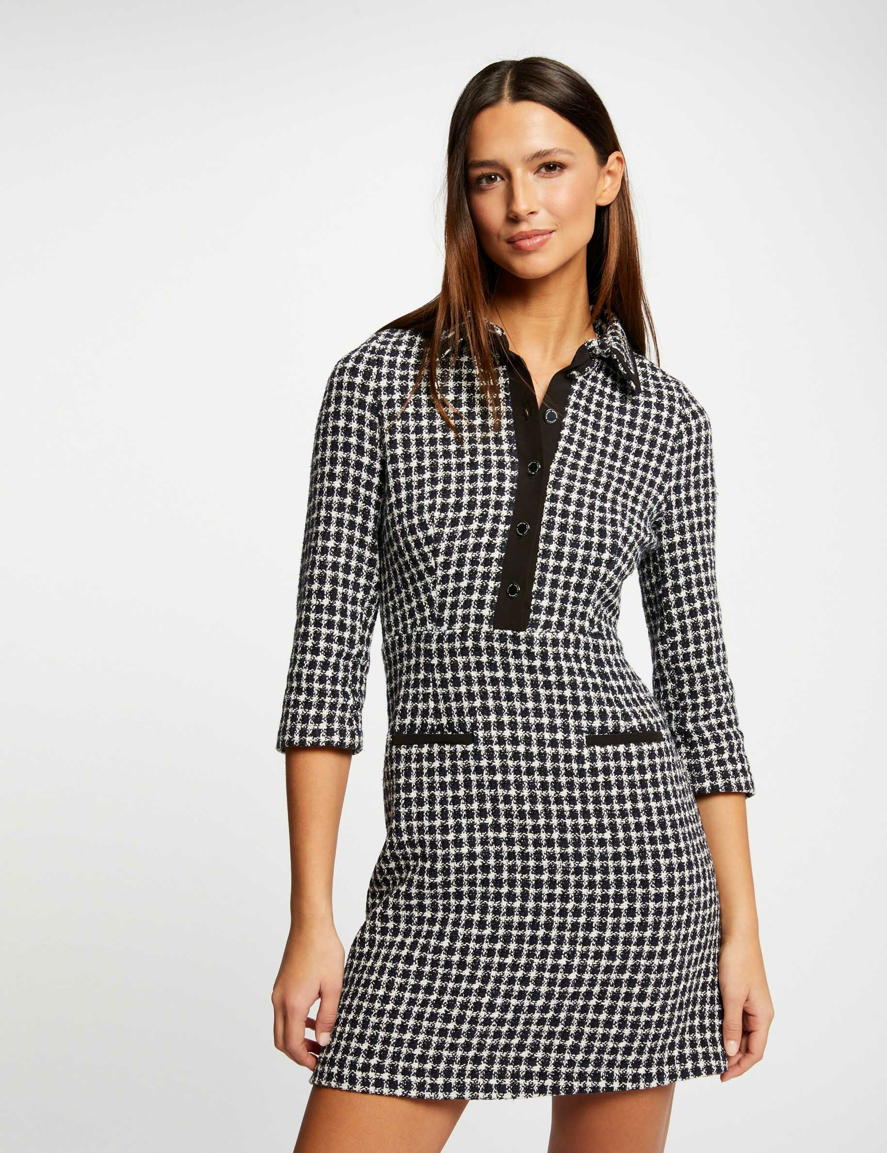 robes manches 34 boutonnee a lavant marine femme Robes manches 3/4 boutonnée à l'avant marine femme