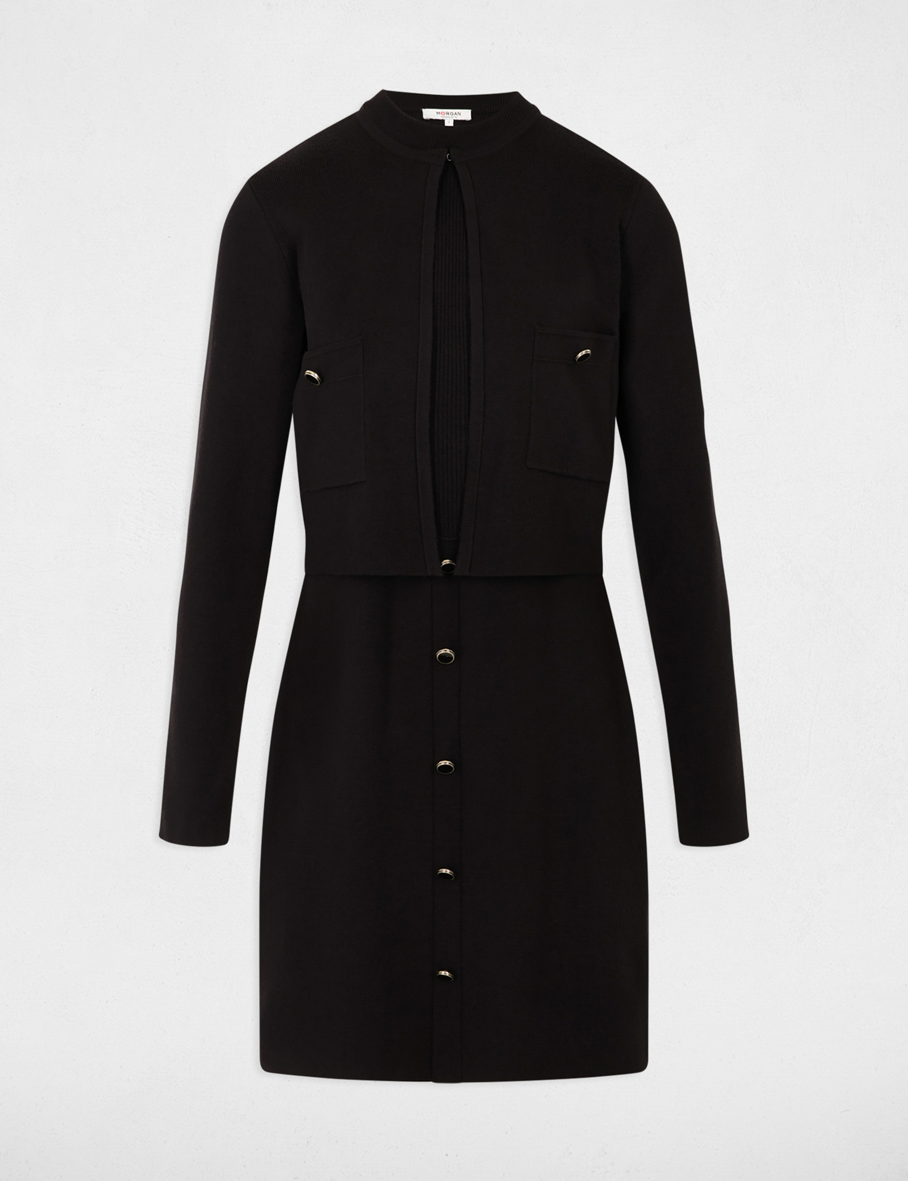 Robe tricot effet 2-en-1 noir femme