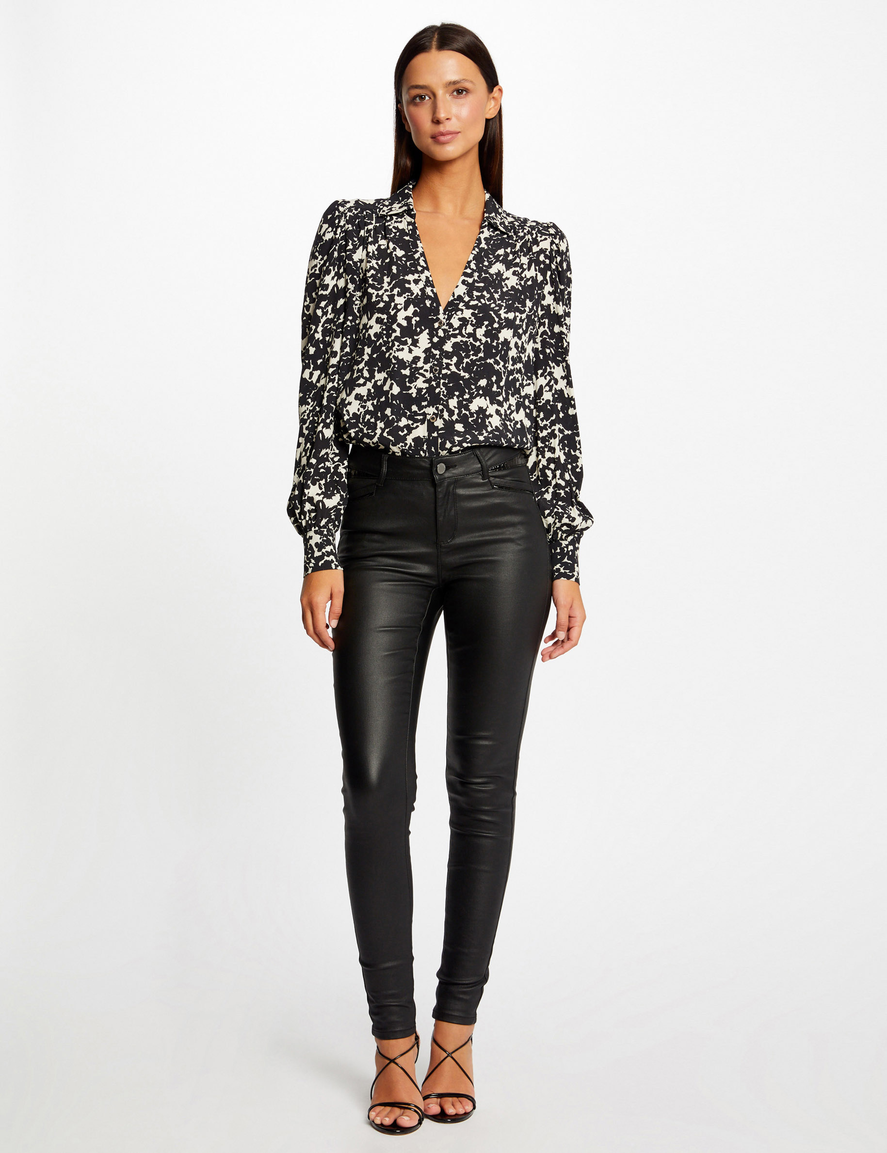 Pantalon skinny enduit à détails vinyle noir femme