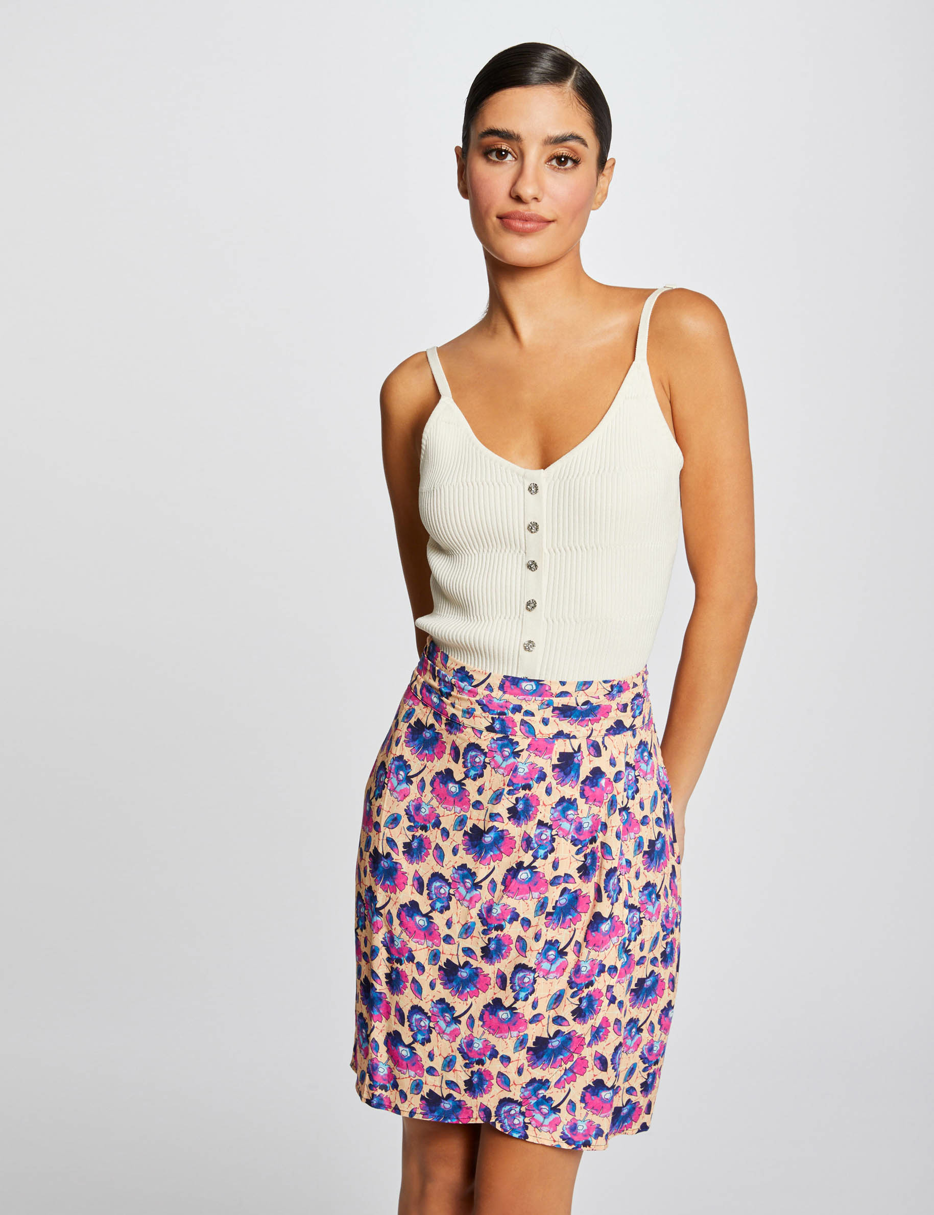 Jupe droite imprimé floral multico femme Jupe droite imprimé floral multico femme