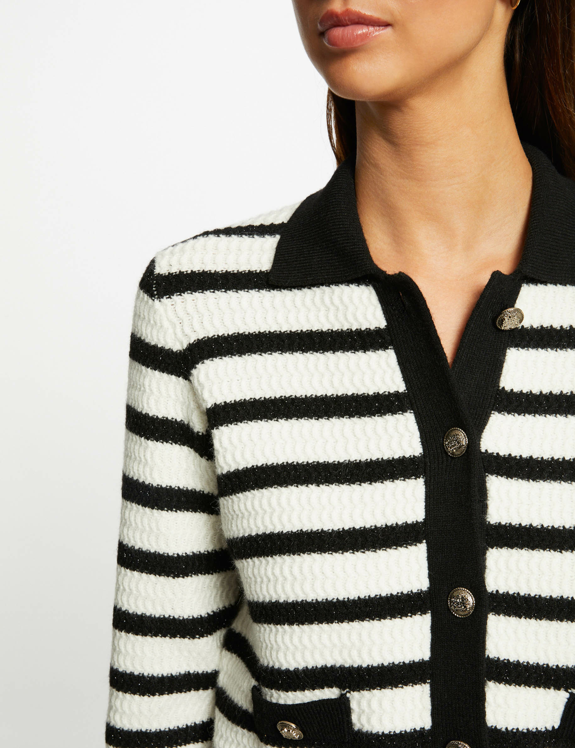 gilet droit boutonne a rayures ecru femme Gilet droit boutonné à rayures ecru femme