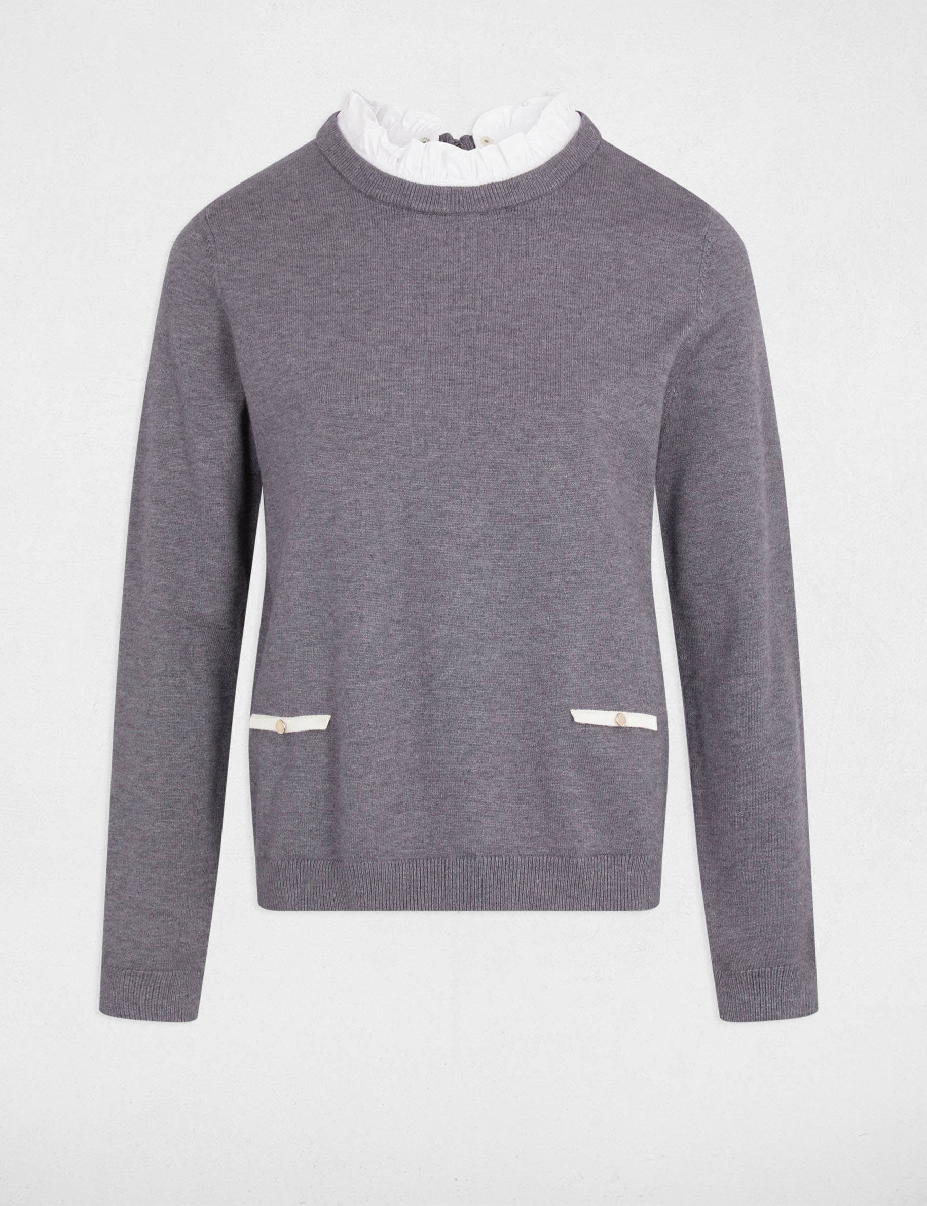Pull col chemise gris clair femme