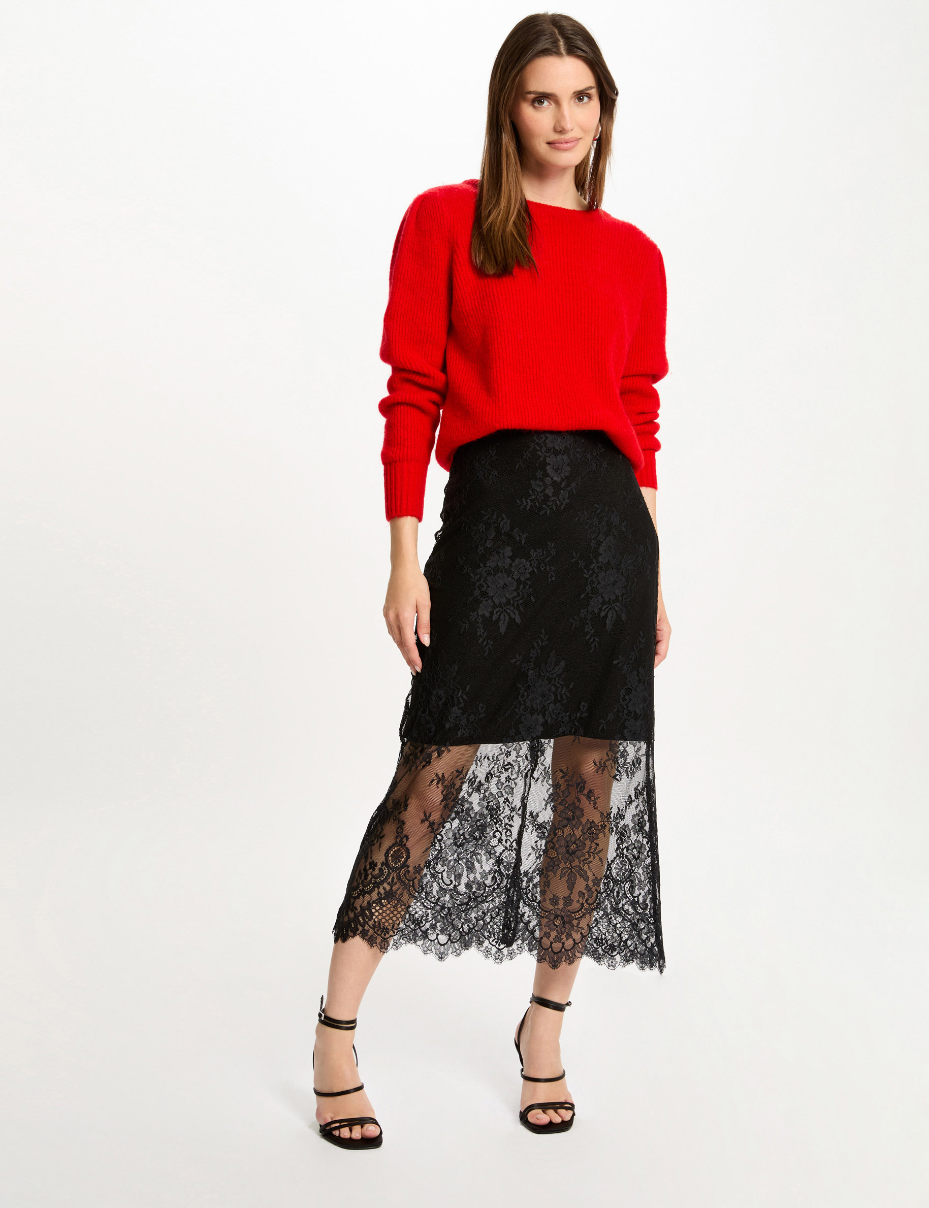 Jupe longue dentelle noir femme Morgan