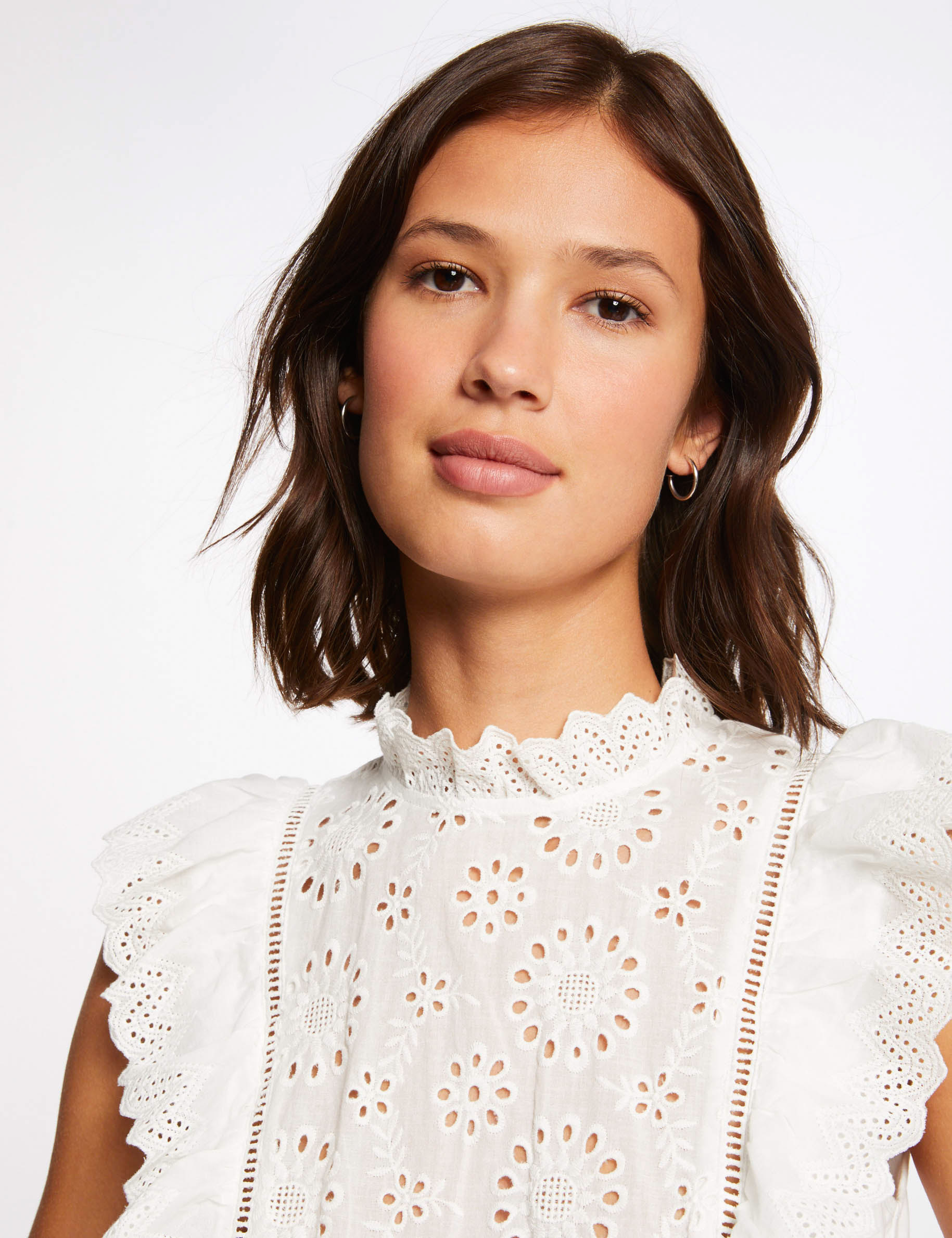 Débardeur bretelles larges à broderie ecru femme
