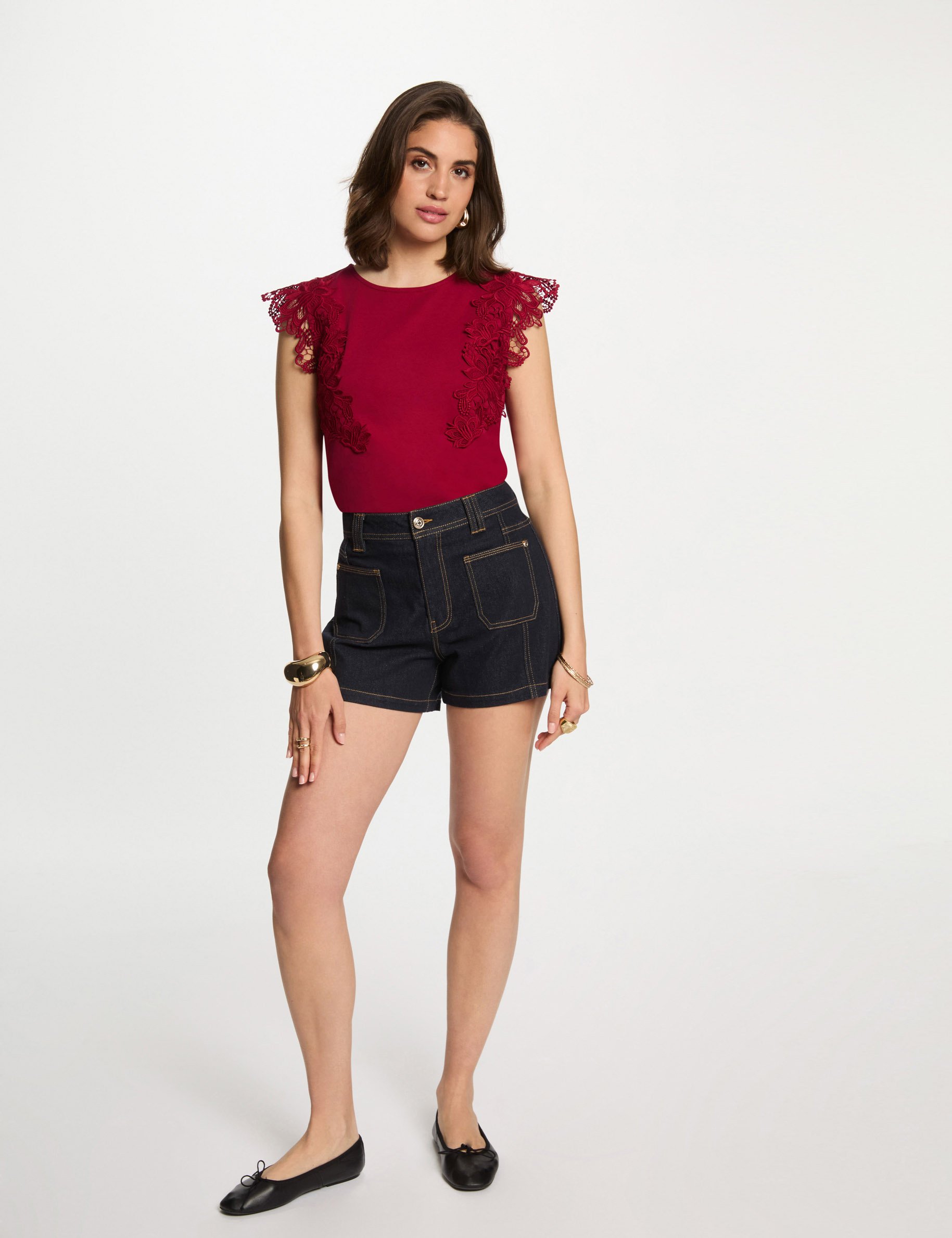 t shirt manches courtes rouge fonce femme T-shirt manches courtes rouge foncé femme