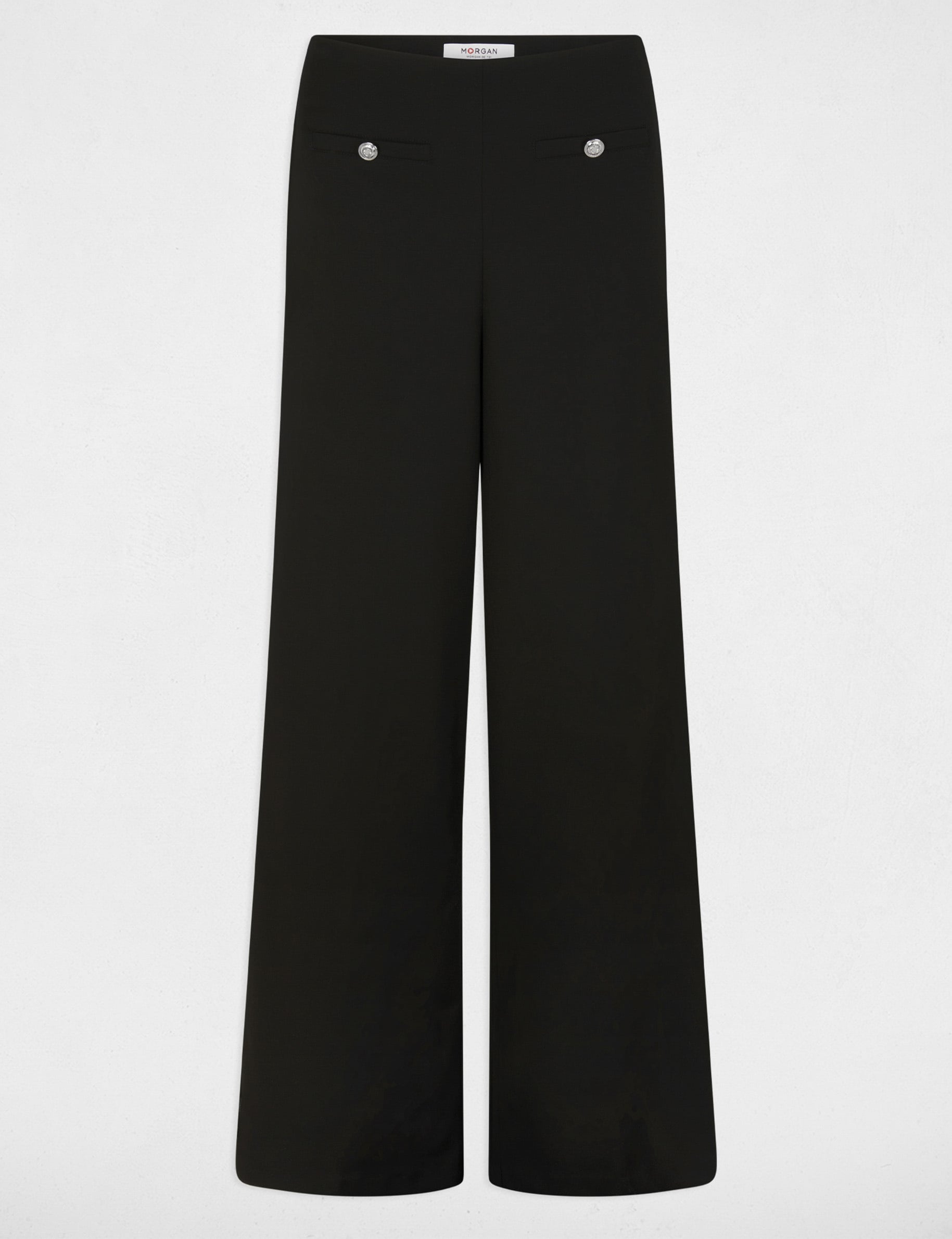Pantalon large taille haute noir femme