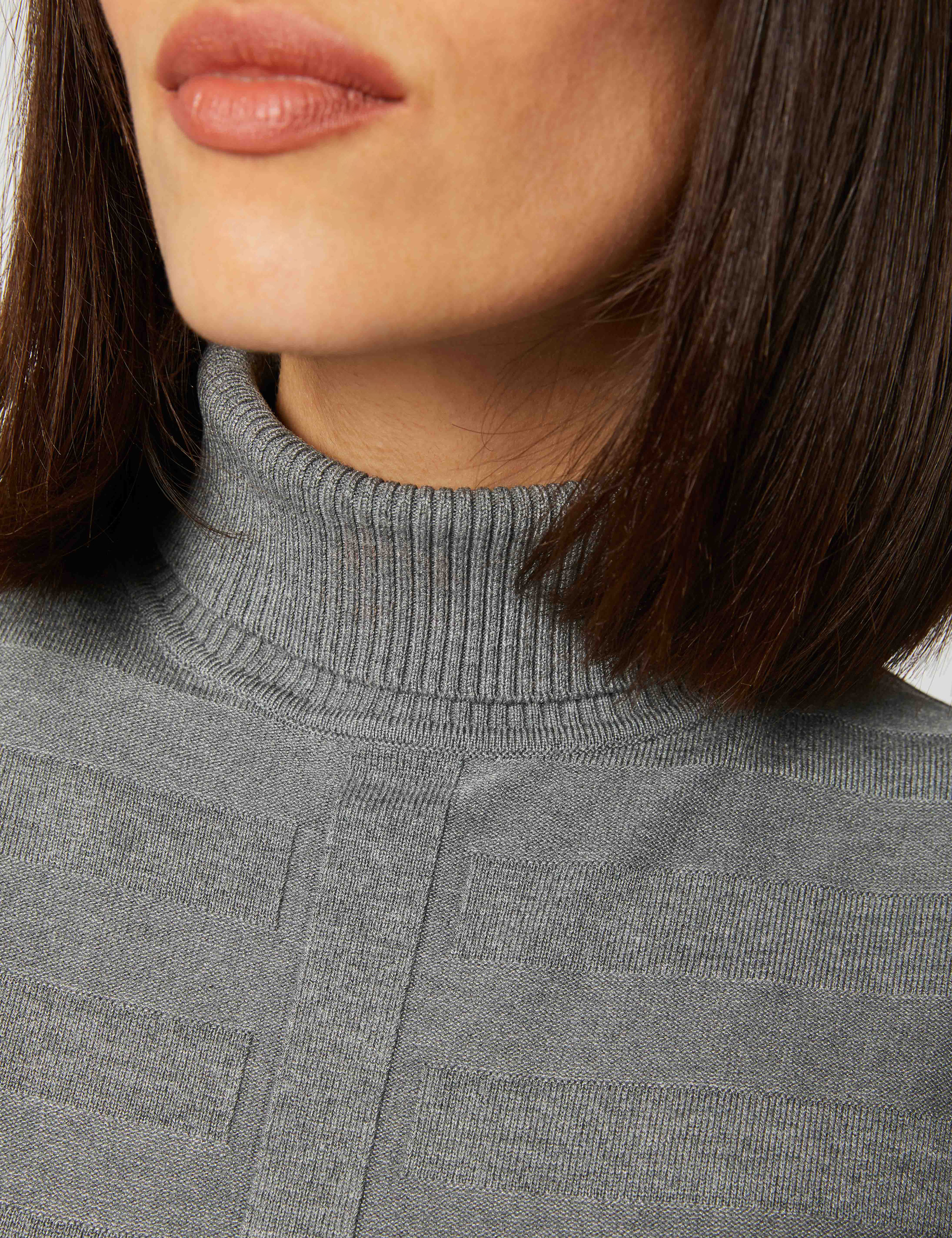 Pull manches longues col roulé gris anthracite femme Pull manches longues col roulé gris anthracite femme