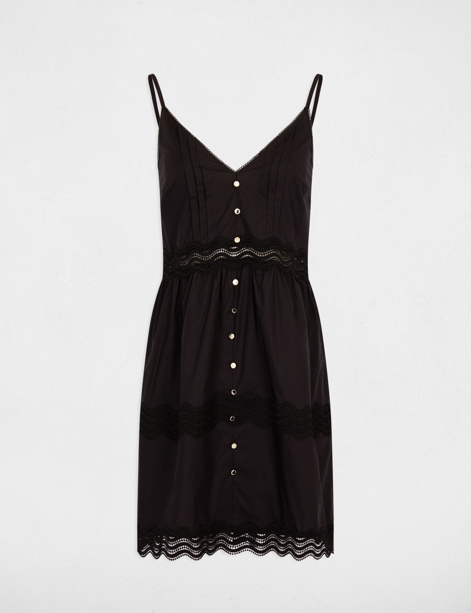 Robe fines bretelles col v noir femme
