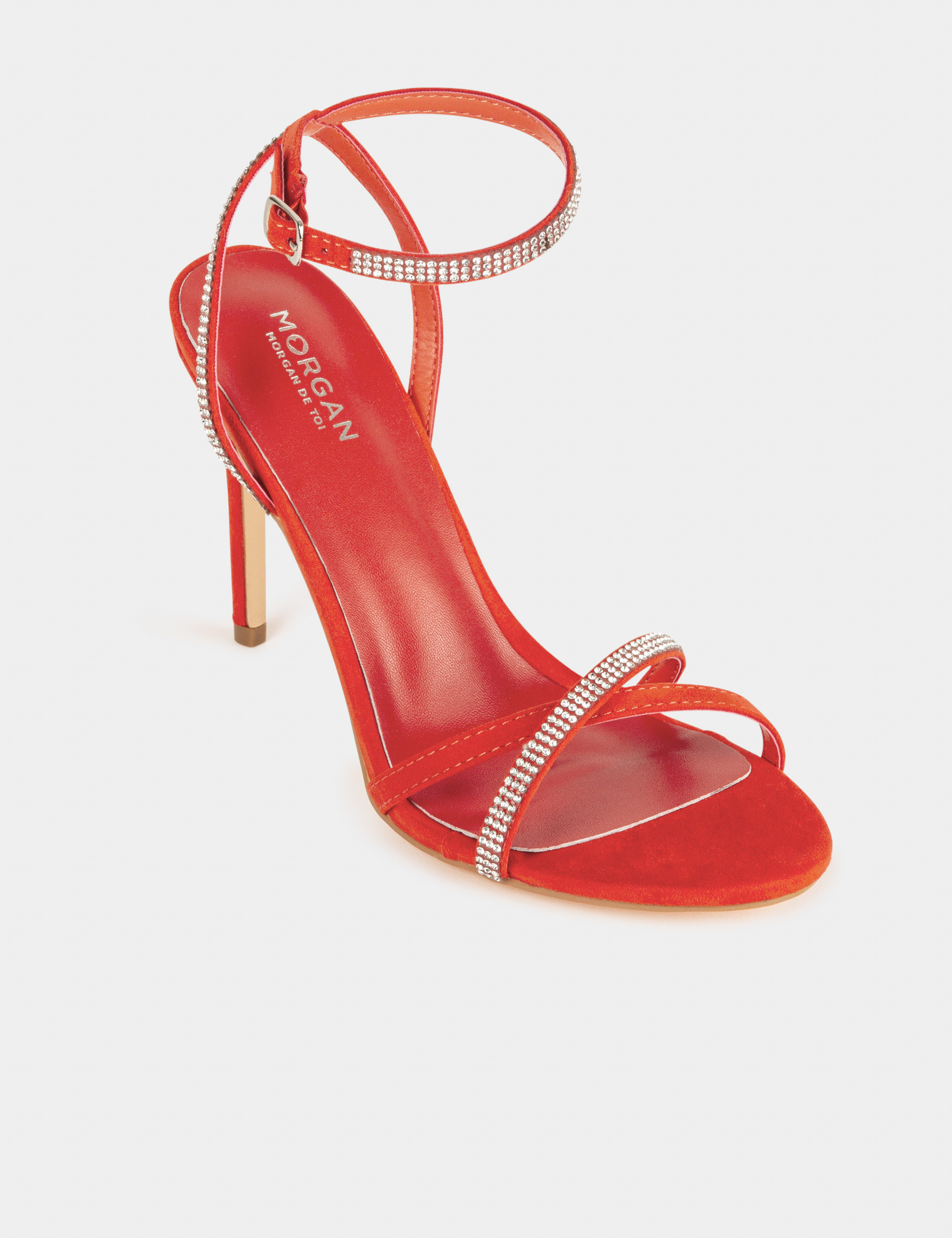 sandales a talons avec details strass orange femme Sandales à talons avec détails strass orange femme